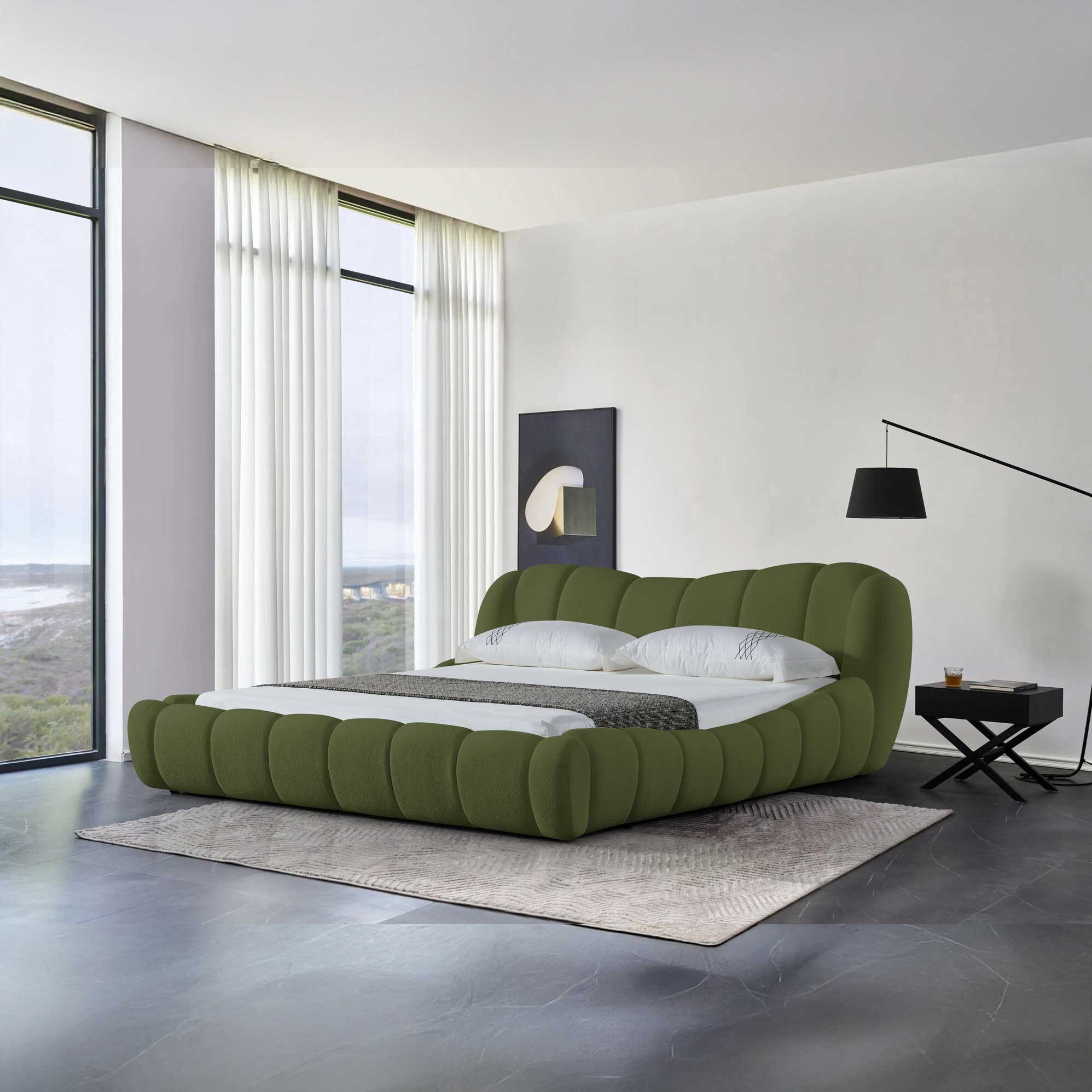 Pat dormitor dumonde, tapitat verde Royal 180x200 cm