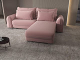 Colțar extensibil dumonde cu ladă de depozitare si sezut confortabil din spuma HR, Denver Royal Roz 275x185 cm II Fabrica