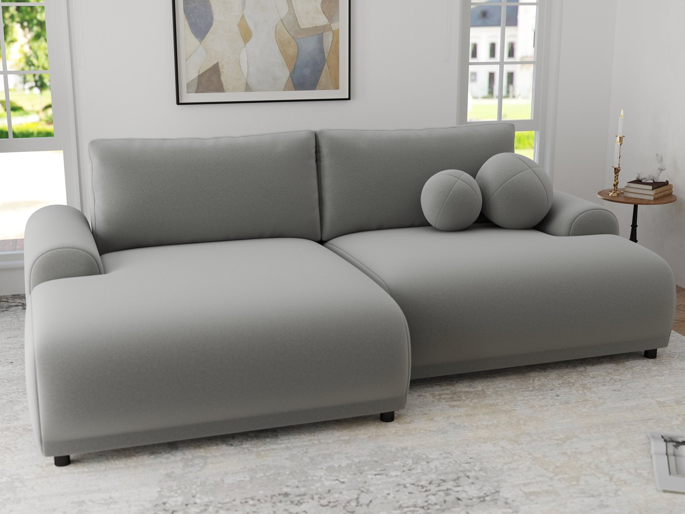 Colțar extensibil dumonde cu ladă de depozitare și șezut confortabil din spumă HR, Carlo Royal Gri 240x145 cm