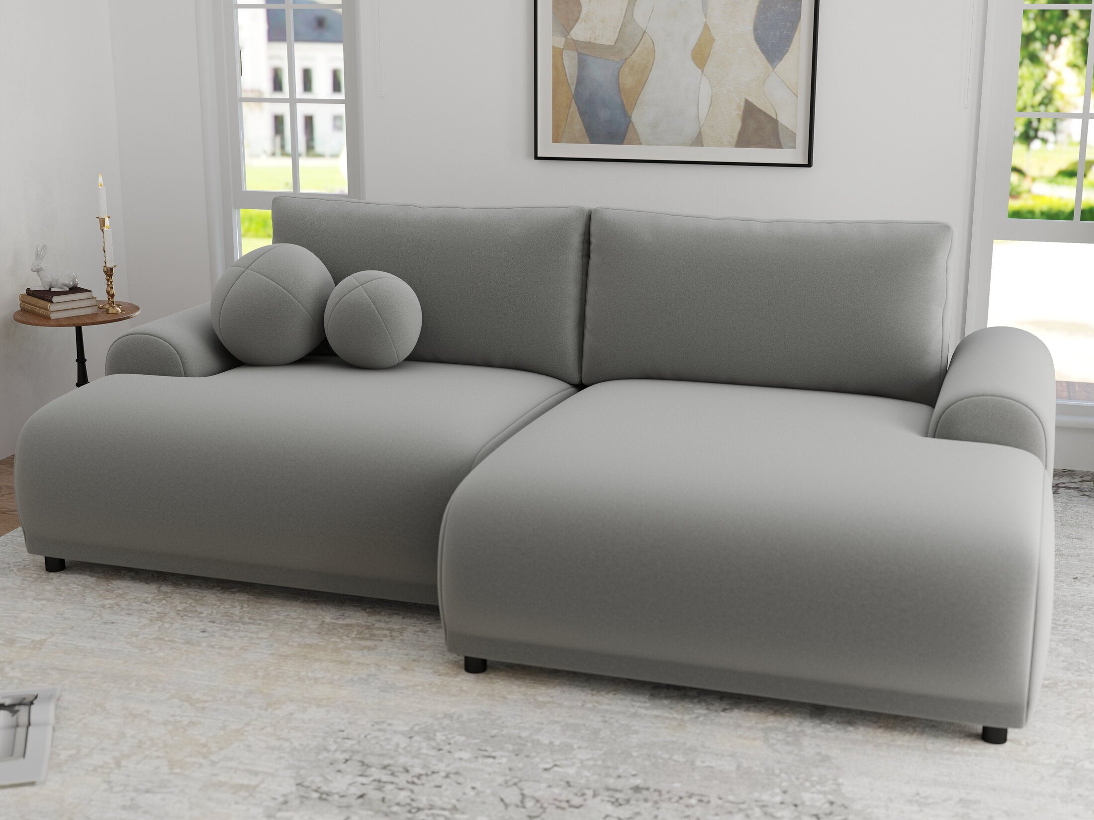 Colțar extensibil dumonde cu ladă de depozitare și șezut confortabil din spumă HR, Carlo Royal Gri 240x145 cm II