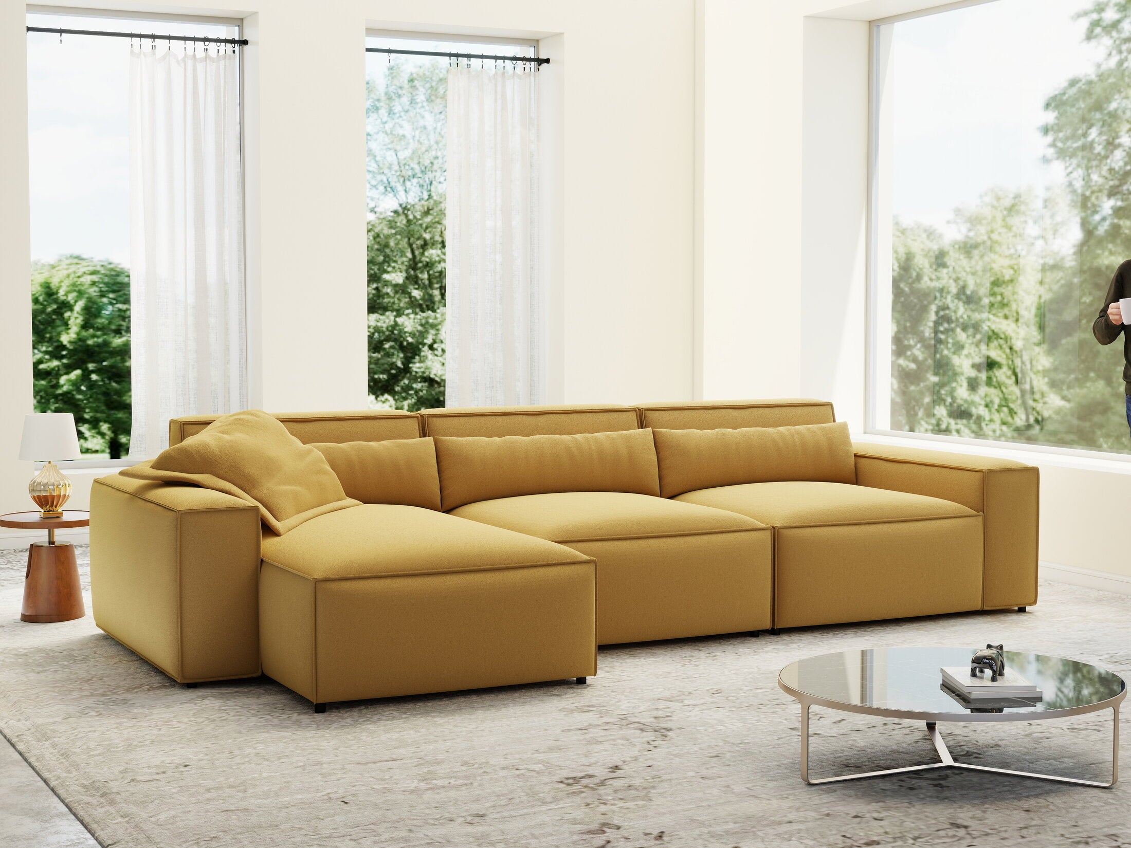 Colțar dumonde cu sezut confortabil din spuma HR, Marvelo XL Royal Mustar 366x175 cm