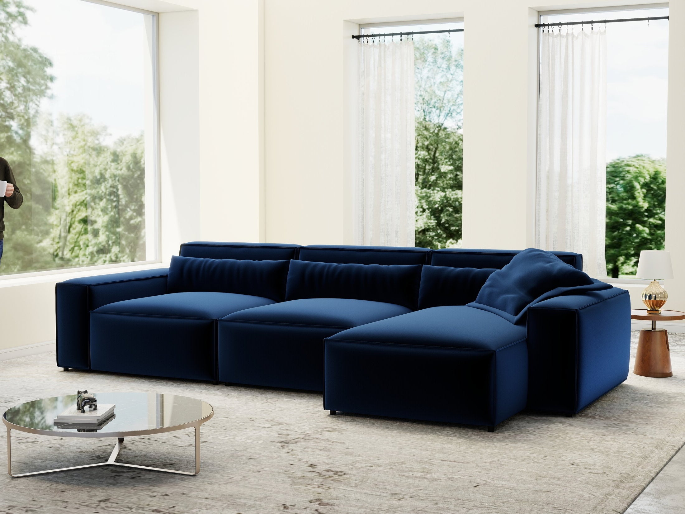 Colțar dumonde cu sezut confortabil din spuma HR, Marvelo XL Royal Albastru Navy 366x175 cm II