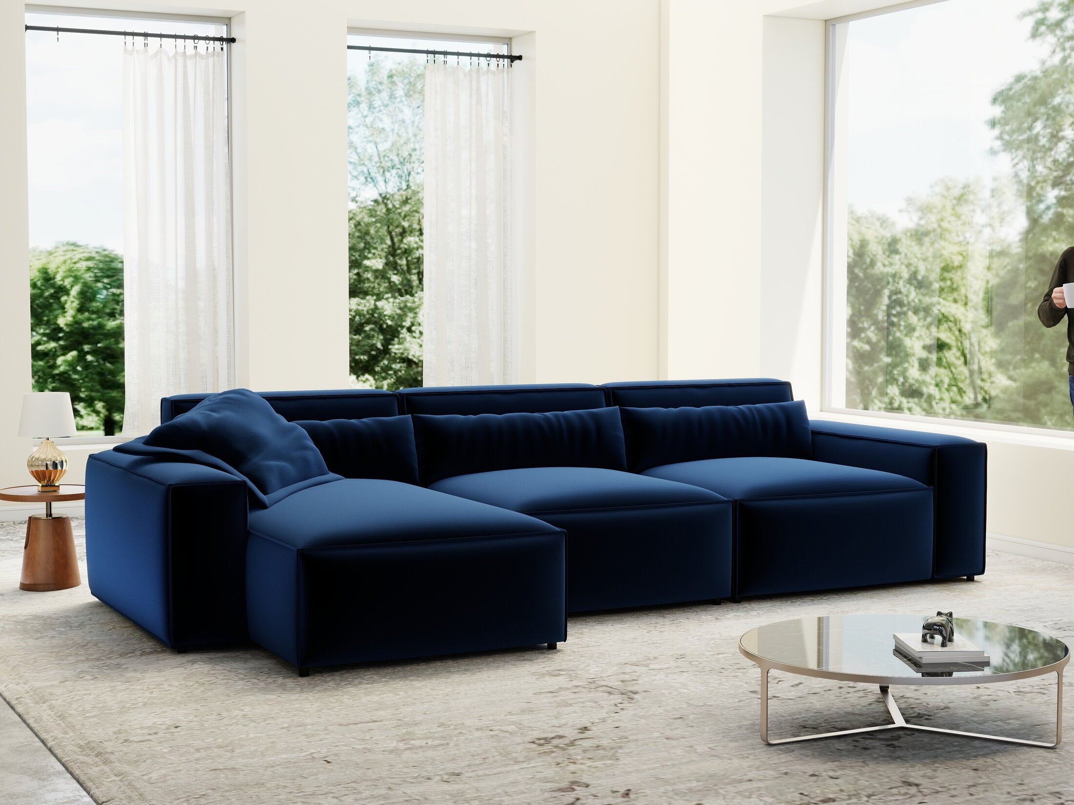 Colțar dumonde cu sezut confortabil din spuma HR, Marvelo XL Royal Albastru Navy 366x175 cm