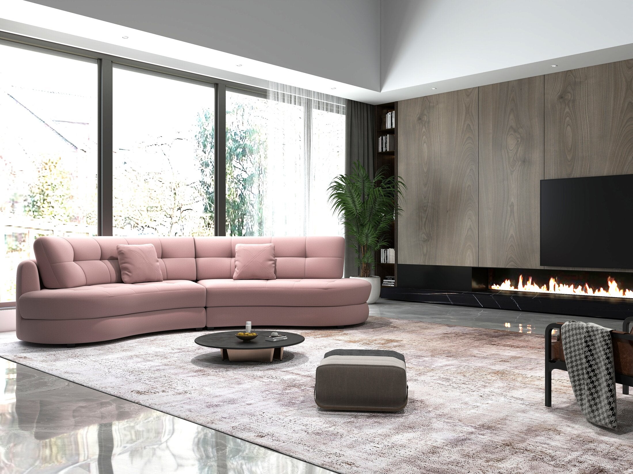 Canapea semirotunda dumonde cu șezut confortabil din spumă HR, Roma  Royal Roz 300x160 cm