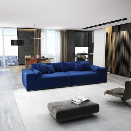 Canapea extensibilă dumonde cu ladă de depozitare si sezut confortabil din spuma HR, Marbela Royal Velvet Albastru XXL 295x100 cm fabrica