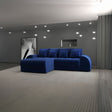 Colțar extensibil dumonde cu ladă de depozitare si sezut confortabil din spuma HR, Verona Royal Albastru 290x185 cm Fabrica