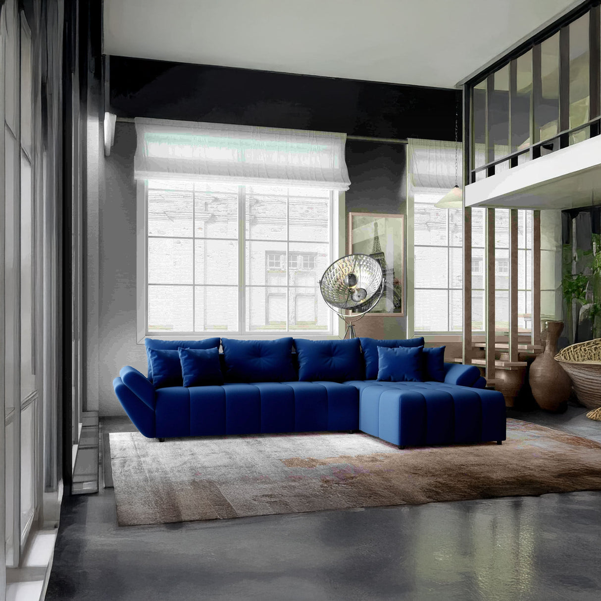 Colțar extensibil dumonde cu ladă de depozitare si sezut confortabil din spuma HR, Berlin XL Royal Albastru 350x185 cm II Fabrica
