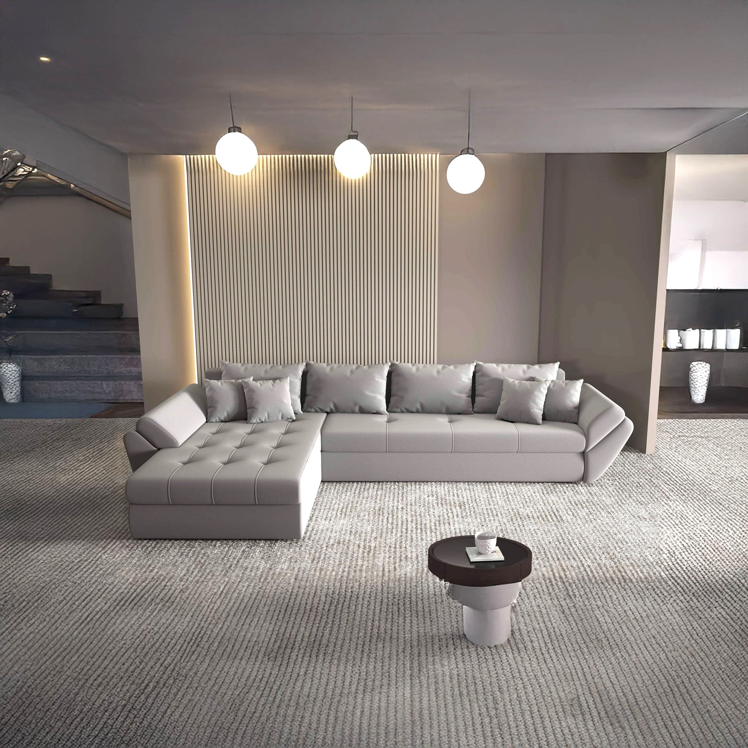 Colțar extensibil dumonde cu ladă de depozitare si sezut confortabil din spuma HR, Loana XL Royal Antracit 335x185 cm