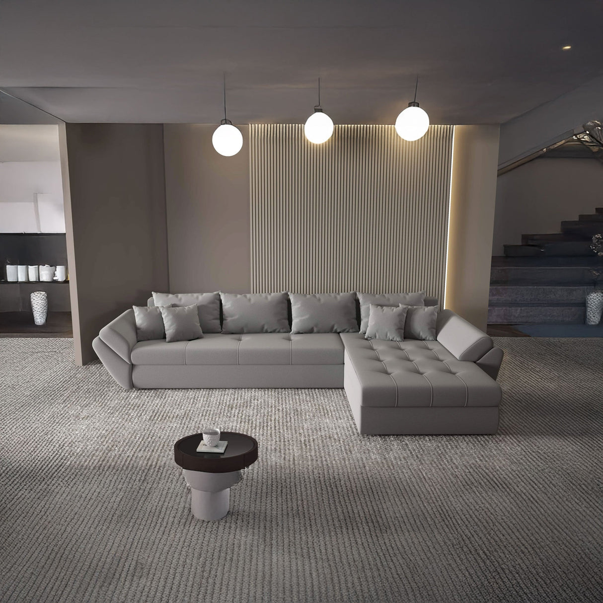 Colțar extensibil dumonde cu ladă de depozitare si sezut confortabil din spuma HR, Loana XL Royal Velvet Gri II 335x185 cm Fabrica