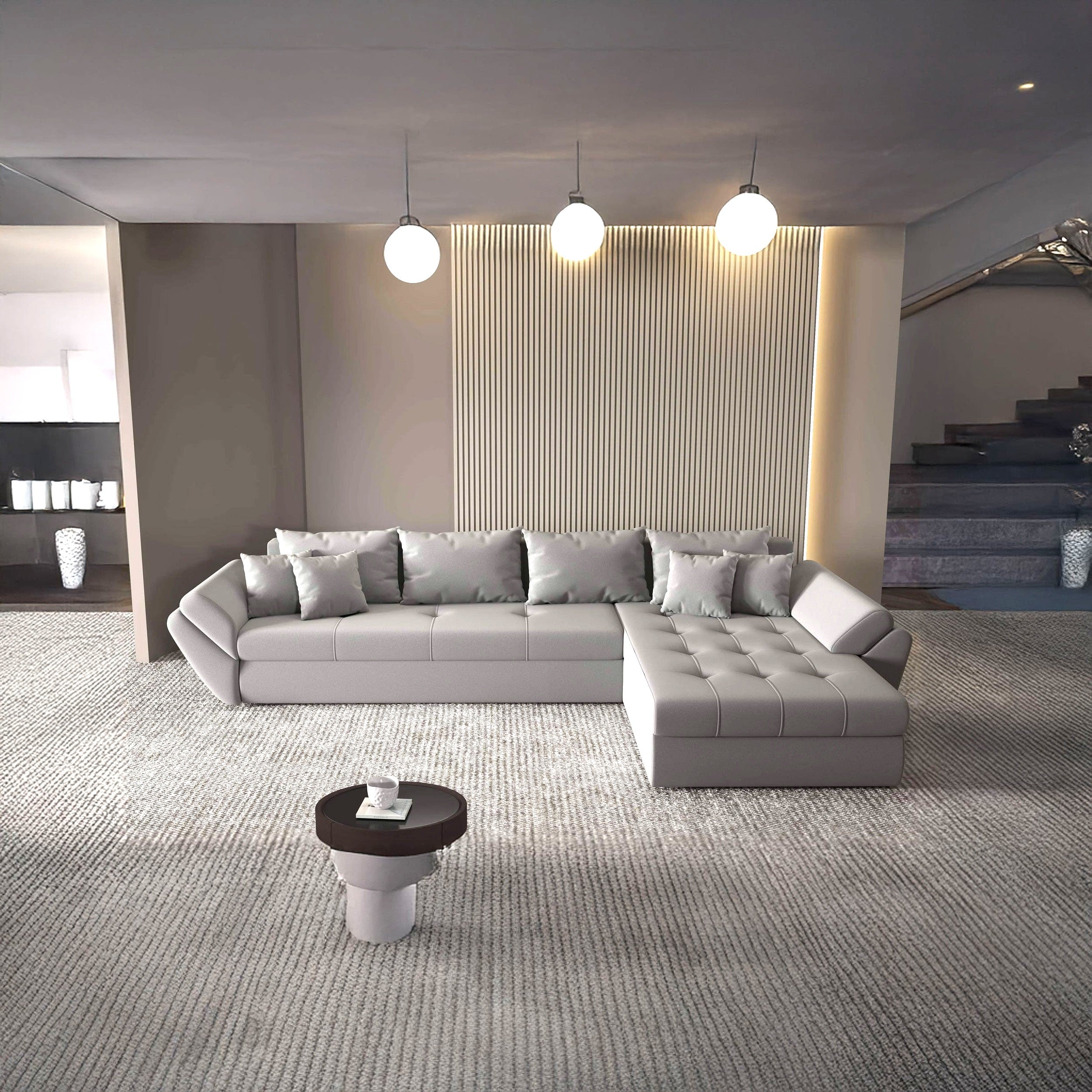 Colțar extensibil dumonde cu ladă de depozitare si sezut confortabil din spuma HR, Loana XL Royal Antracit II 335x185 cm