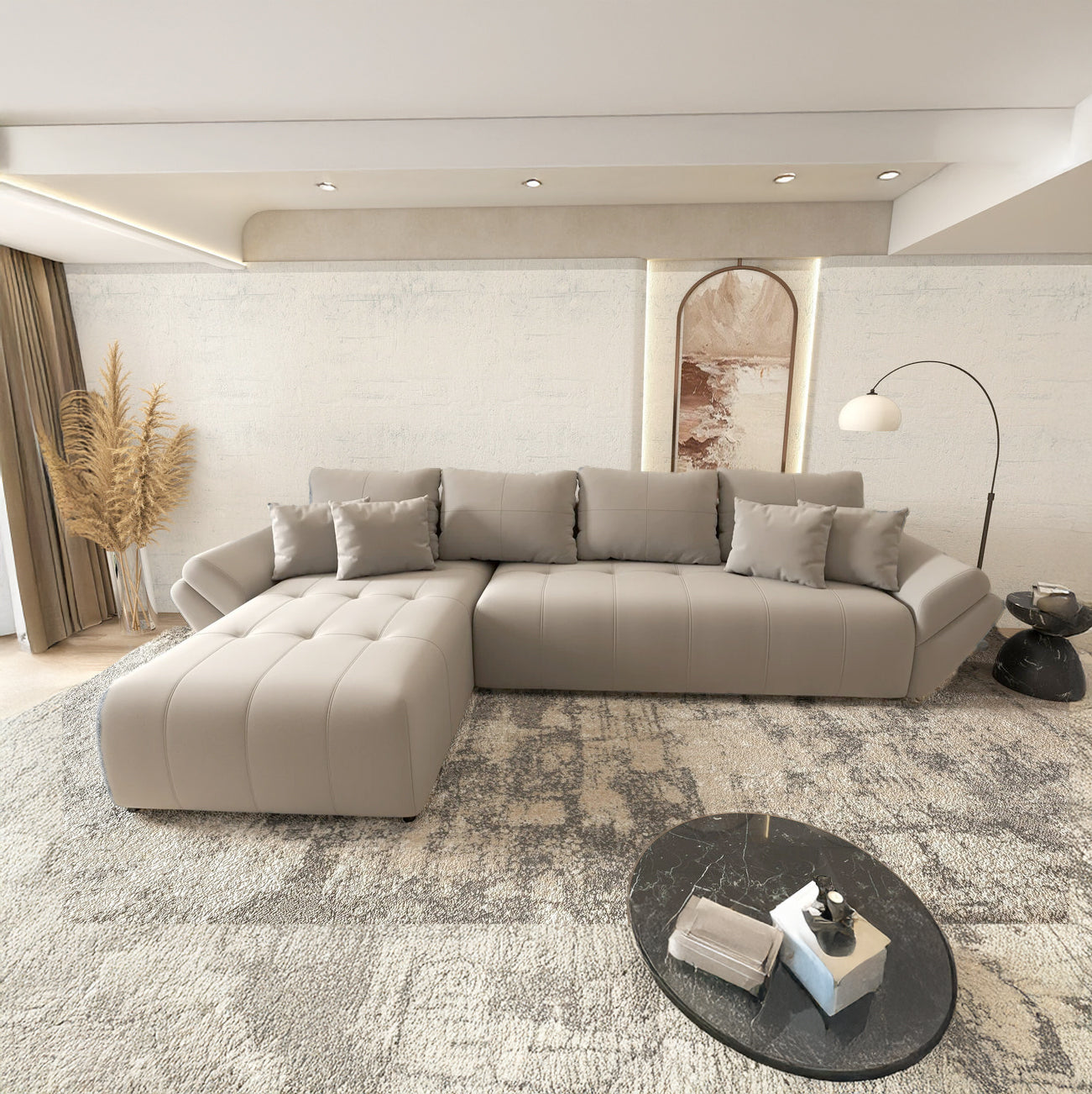 Colțar extensibil dumonde cu ladă de depozitare si sezut confortabil din spuma HR, Berlin XL Royal Gri 350x185 cm