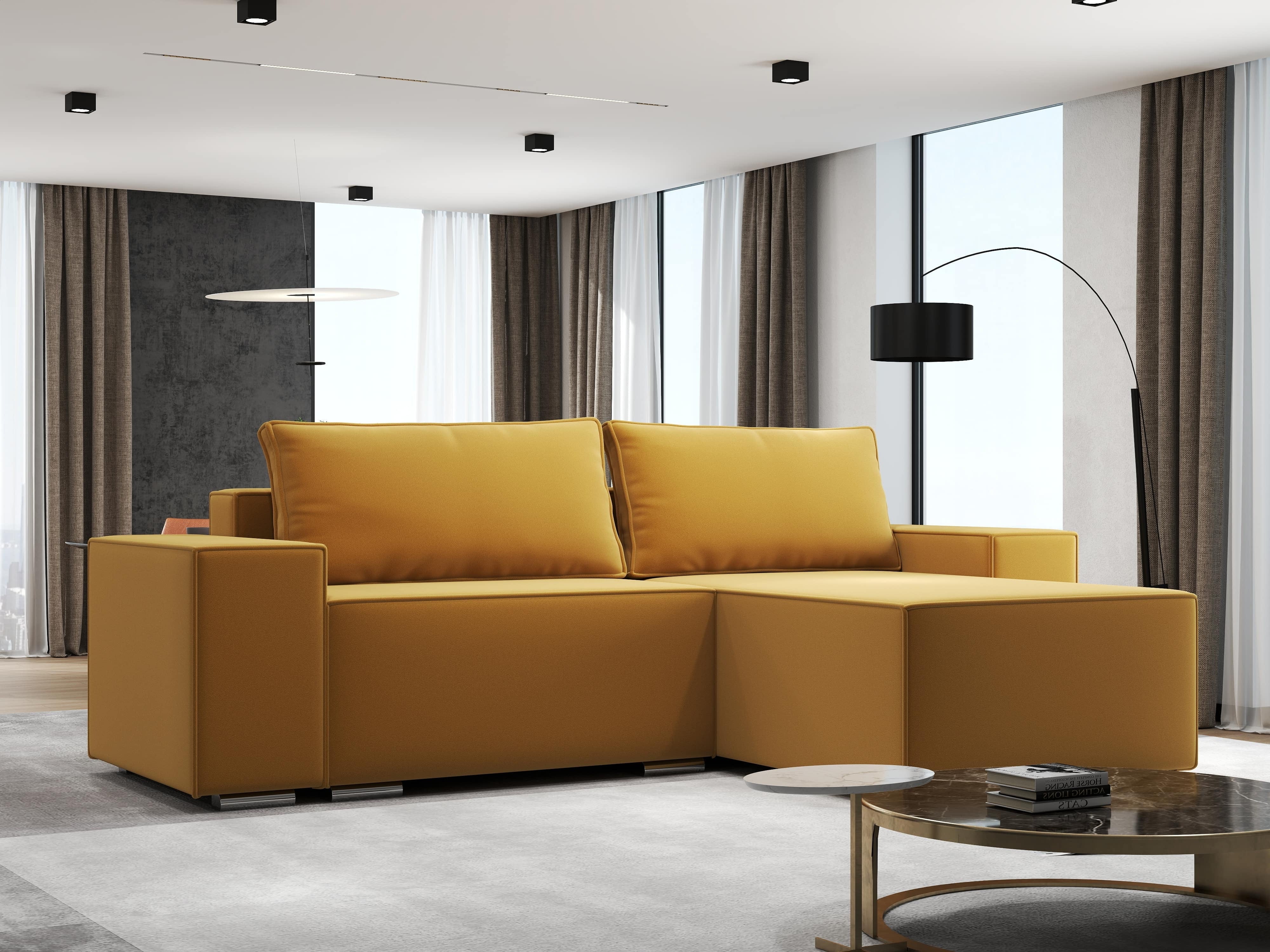 Colțar extensibil dumonde cu ladă de depozitare si sezut confortabil din spuma HR, Dream Royal Mustar 290x185 cm II Fabrica