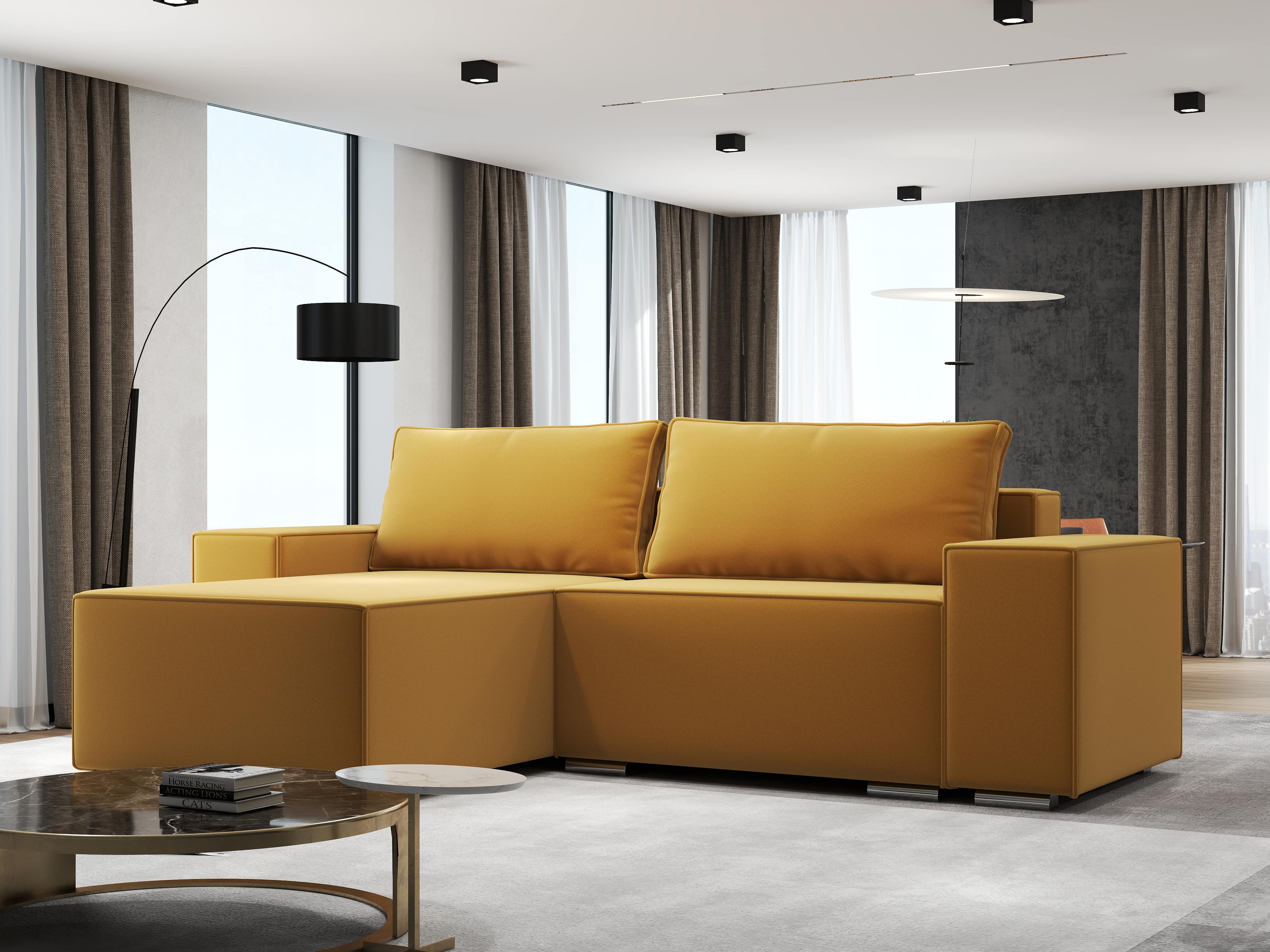 Colțar extensibil dumonde cu ladă de depozitare si sezut confortabil din spuma HR, Dream Royal Mustar 290x185 cm Fabrica