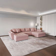Colțar extensibil dumonde cu ladă de depozitare si sezut confortabil din spuma HR, Loana Royal Roz U 355x185 cm Fabrica