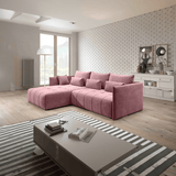 Colțar extensibil dumonde cu ladă de depozitare si sezut confortabil din spuma HR, Malta Rosa 235x185 cm