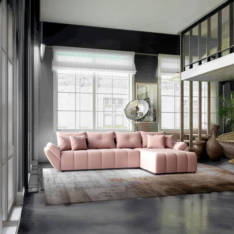 Colțar extensibil dumonde cu ladă de depozitare si sezut confortabil din spuma HR, Berlin XL Royal Roz 350x185 cm II Fabrica