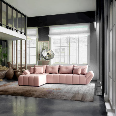 Colțar extensibil dumonde cu ladă de depozitare si sezut confortabil din spuma HR, Berlin XL Royal Roz 350x185 cm Fabrica