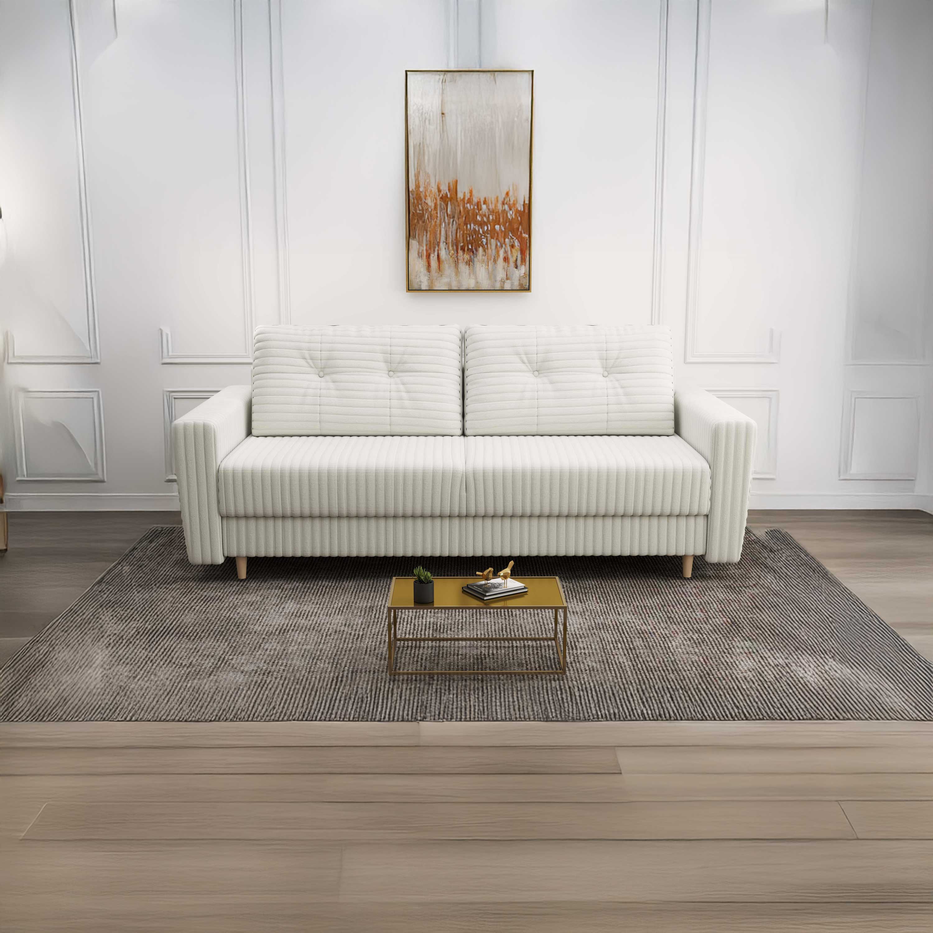 Canapea extensibilă dumonde cu ladă de depozitare si sezut confortabil din spuma HR, Summer Ambience Alb 225x100 cm