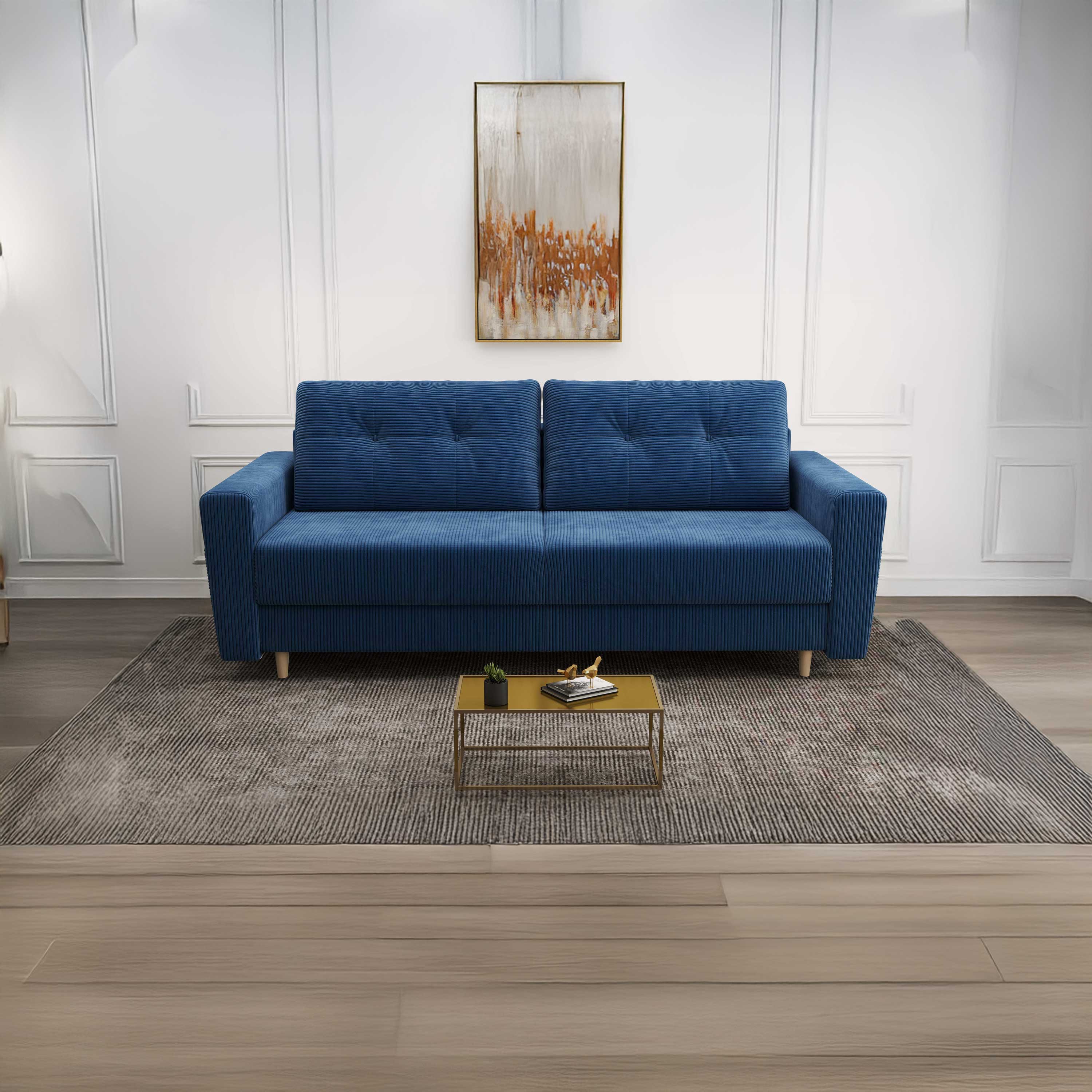 Canapea extensibilă dumonde cu ladă de depozitare si sezut confortabil din spuma HR, Summer Zoom Albastru 225x100 cm