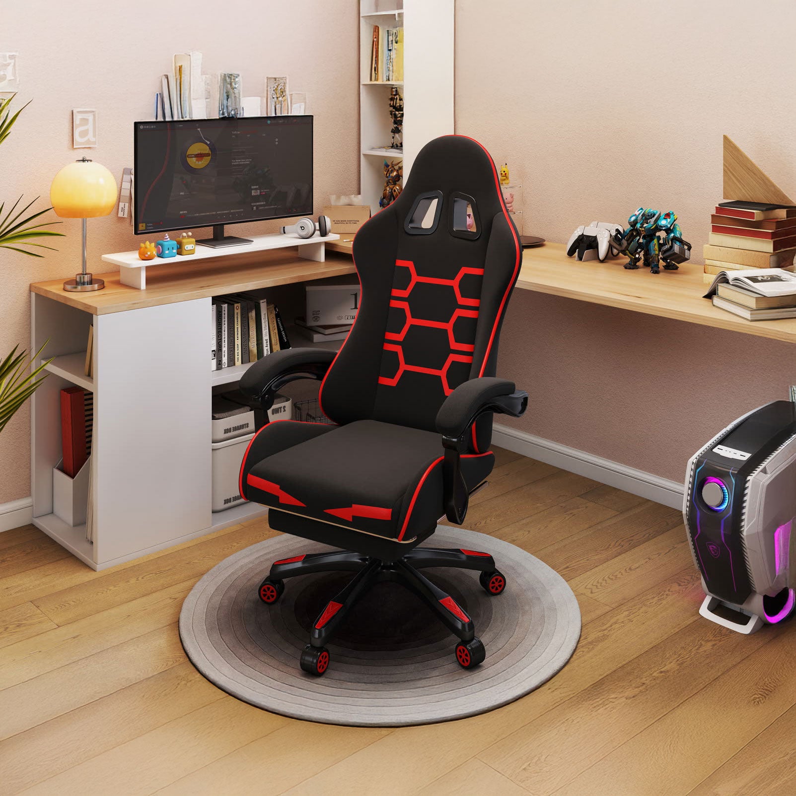 Scaun gaming Dumonde NEXUS, mecanism multifuncțional, ecopiele, suport picioare, negru