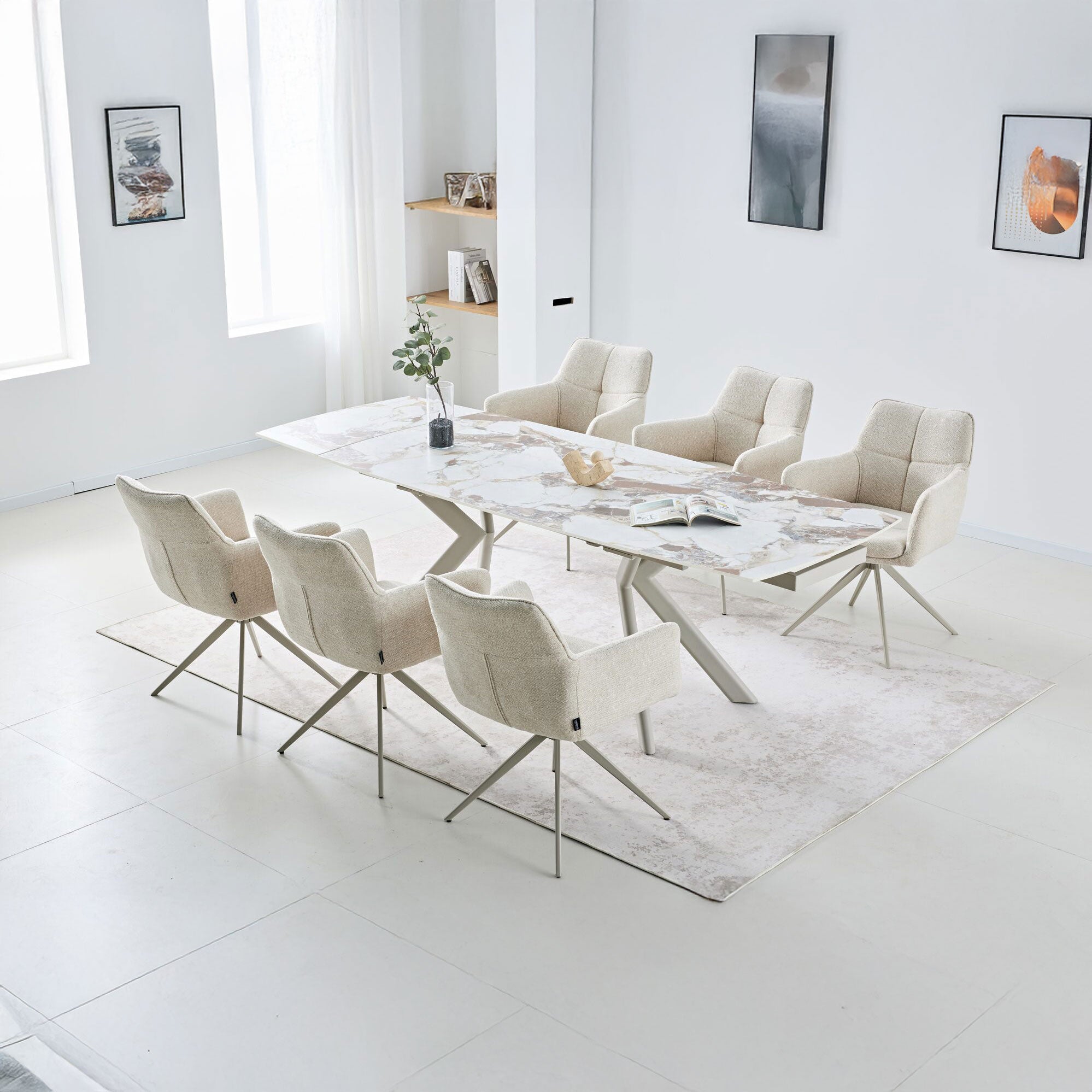 Set masa extensibila dumonde Solis 160-240x90 cm + 6 scaune Guido 62x84 cm