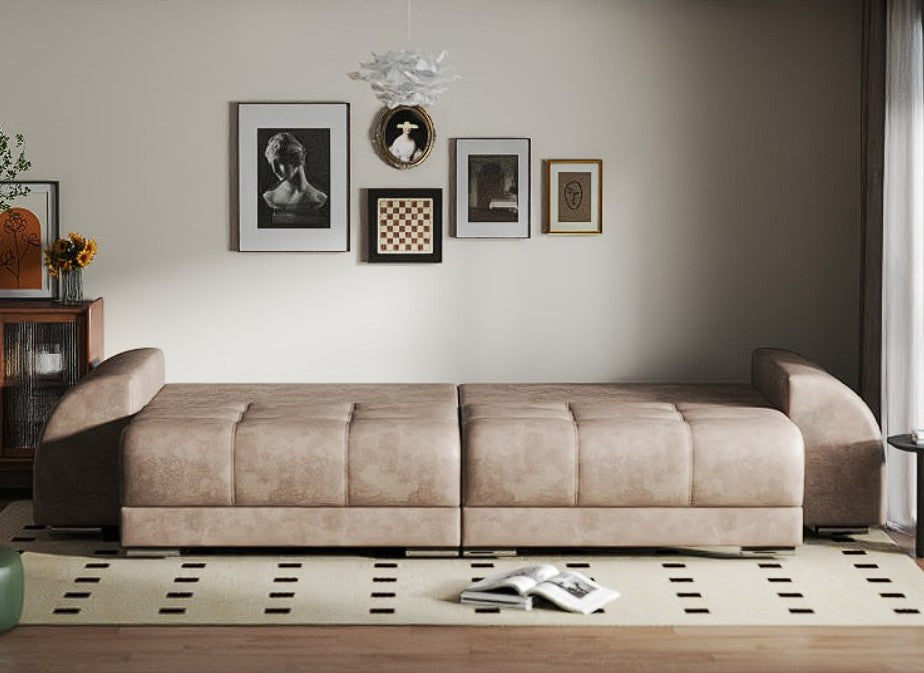 Canapea extensibilă dumonde cu 2 lăzi de depozitare si sezut confortabil din spuma HR, Big Sofa Verona Tobago Beige 310x100 cm Fabrica