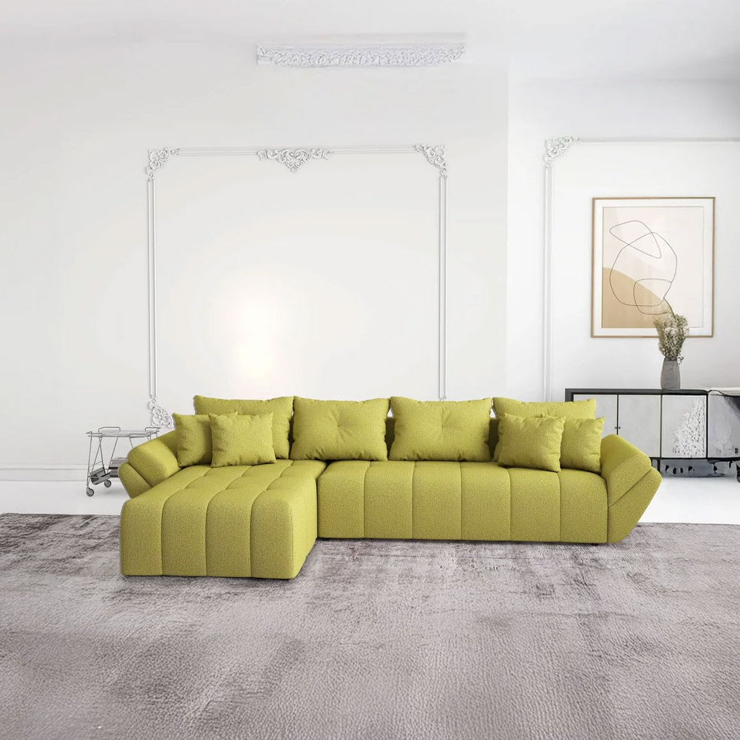 Colțar extensibil dumonde cu ladă de depozitare si sezut confortabil din spuma HR, Berlin XL Enjoy Green 350x185 cm