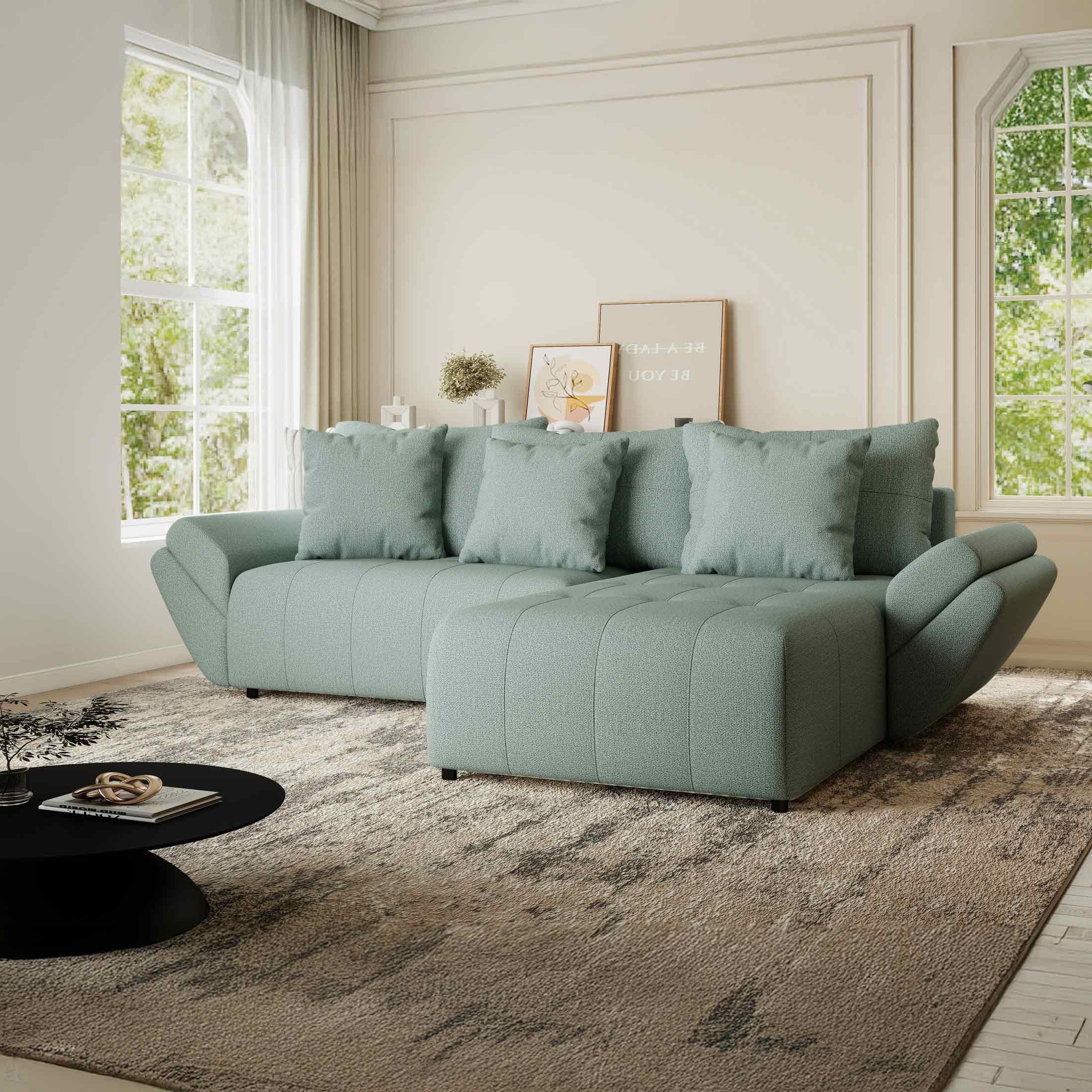 Colțar extensibil dumonde cu ladă de depozitare si sezut confortabil din spuma HR, Berlin Enjoy Verde Mint 280x185 cm II