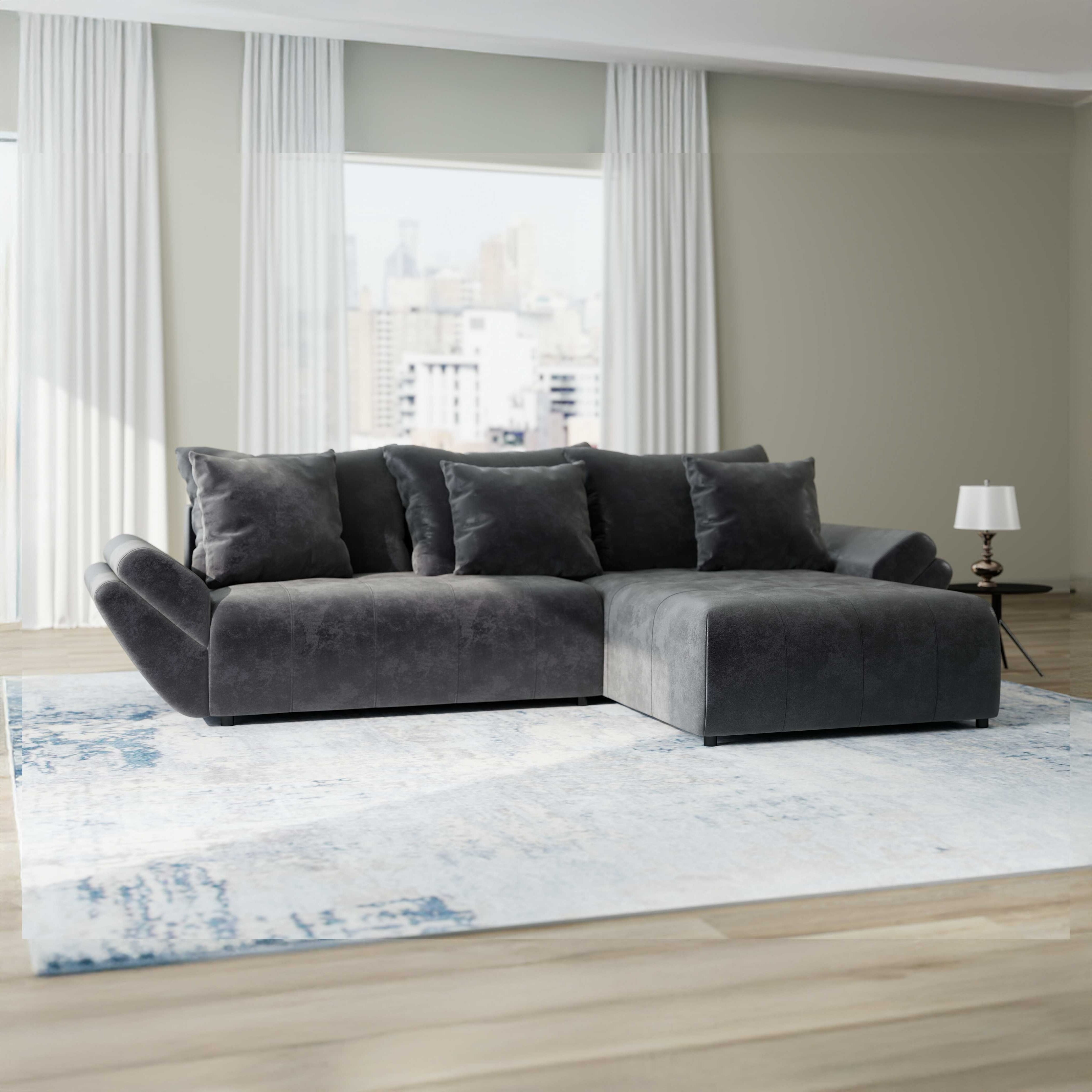 Colțar extensibil dumonde cu ladă de depozitare si sezut confortabil din spuma HR, Berlin Madagaskar 280x185 cm II