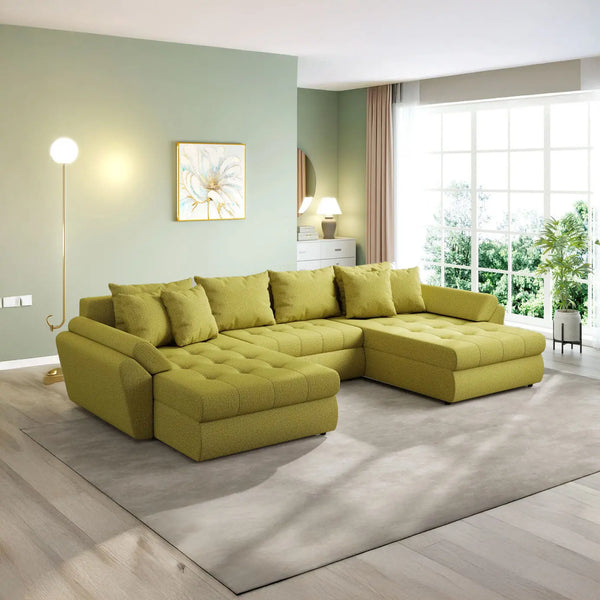 Colțar extensibil dumonde cu ladă de depozitare Loana U Enjoy Green 375x185 cm