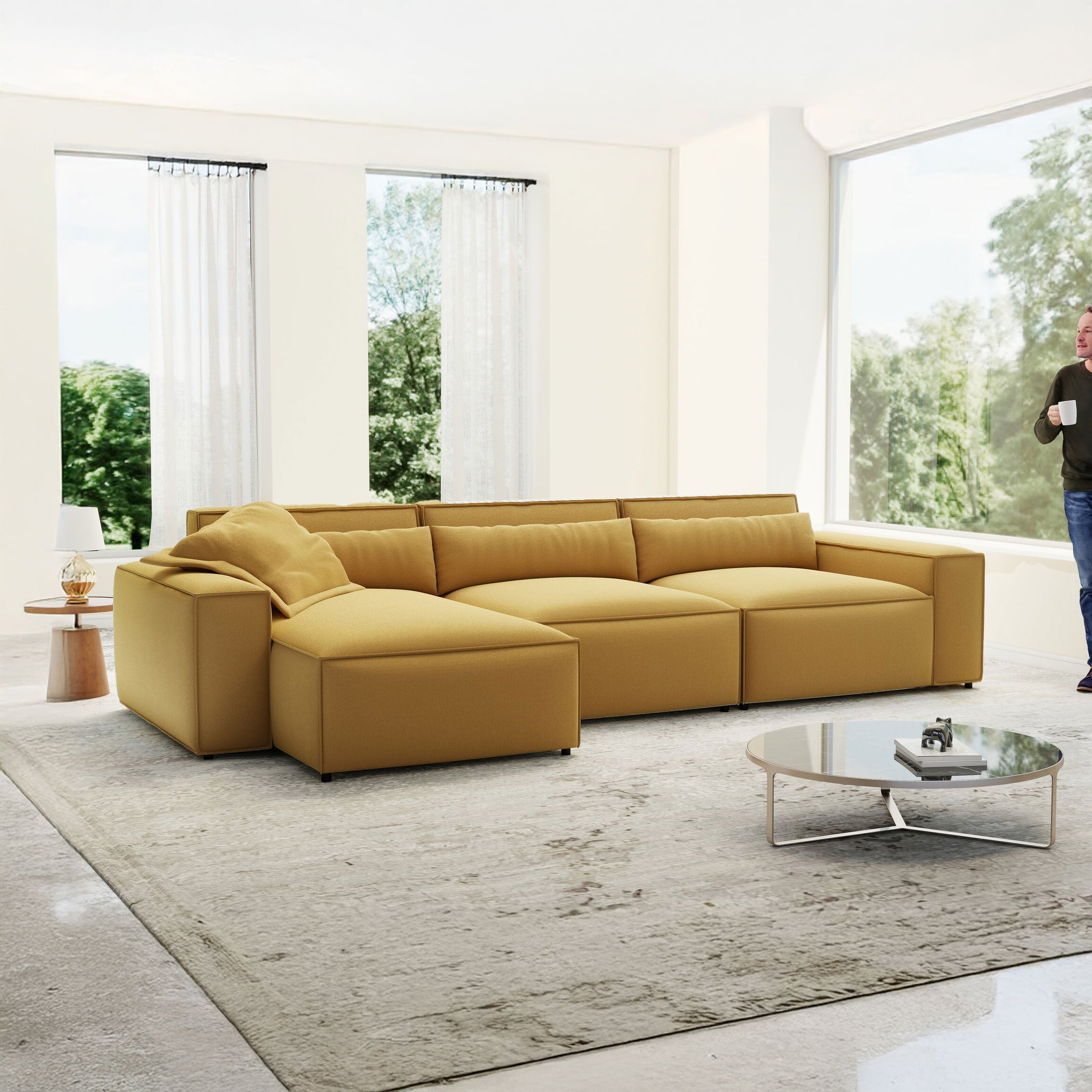 Colțar dumonde cu sezut confortabil din spuma HR, Marvelo XL Royal Mustar 366x175 cm