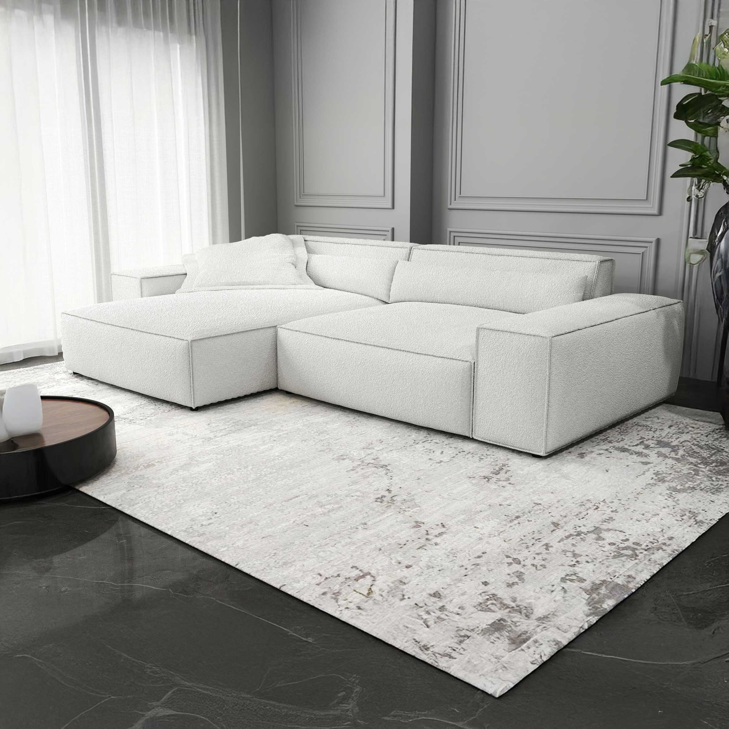 Colțar dumonde cu șezut confortabil din spumă HR, Marvelo Euphoria Alb 264x175 cm