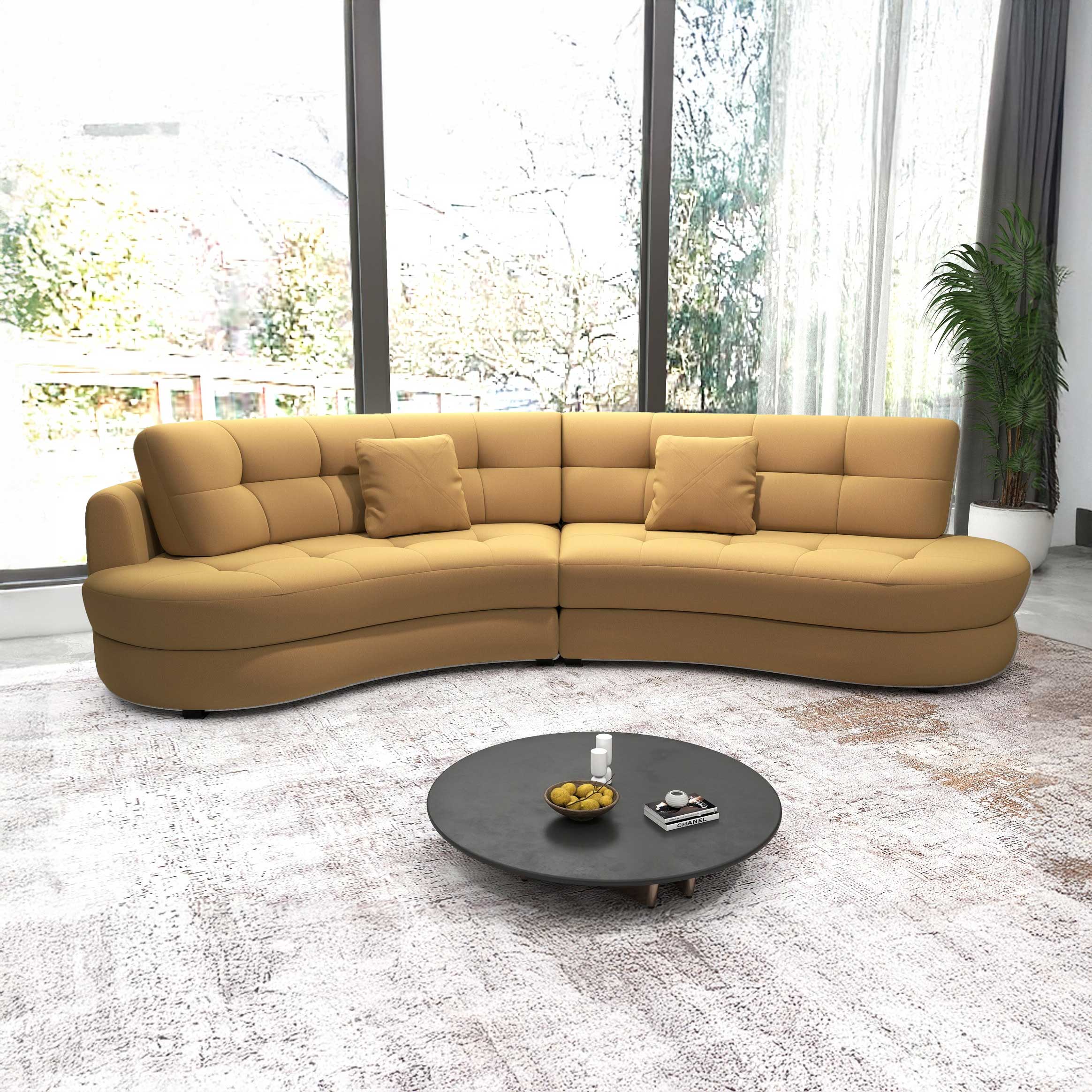 Canapea semirotunda dumonde cu șezut confortabil din spumă HR, Roma  Royal Mustar 300x160 cm