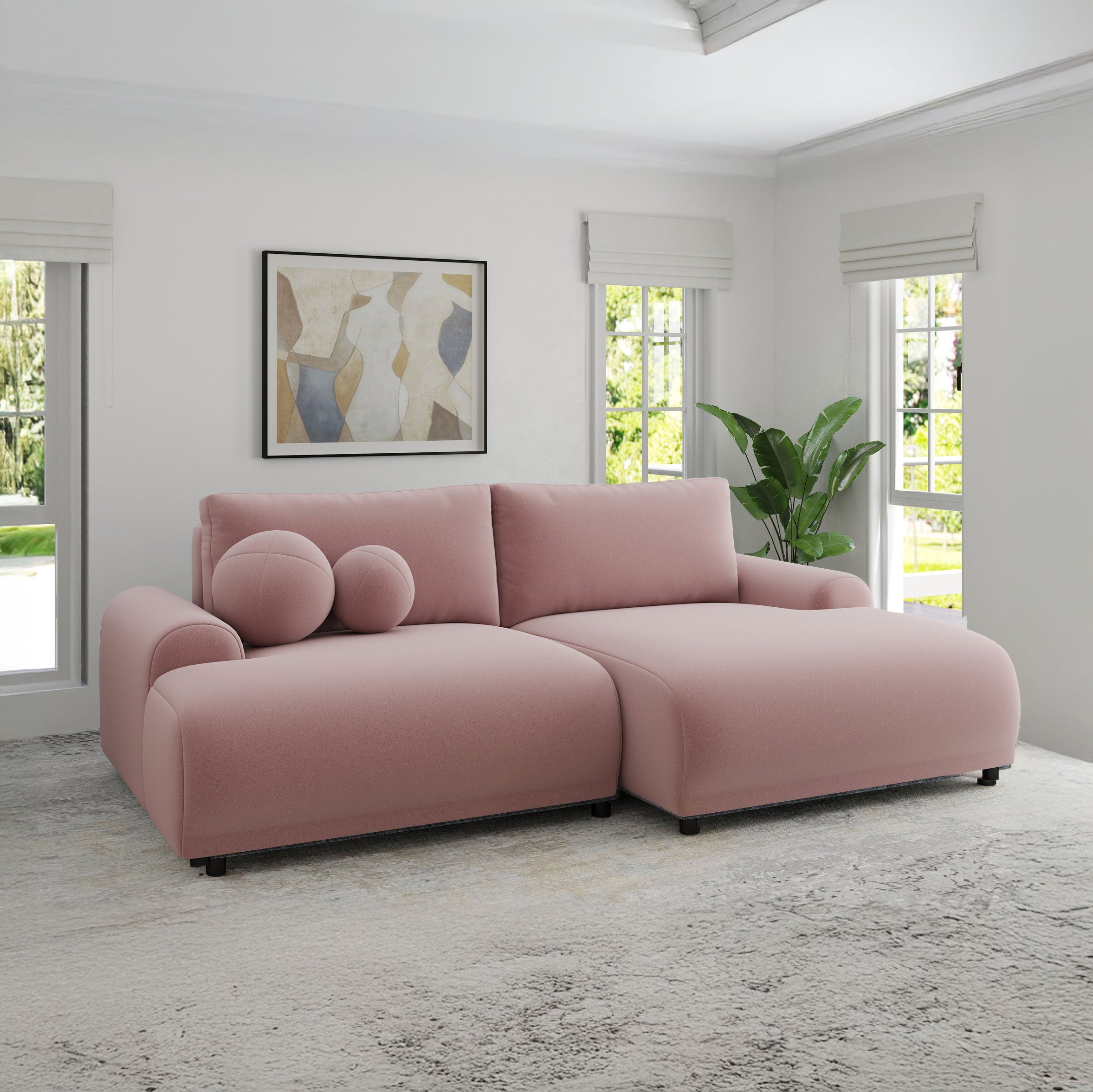 Colțar extensibil dumonde cu ladă de depozitare și șezut confortabil din spumă HR, Carlo Royal Roz 240x145 cm II