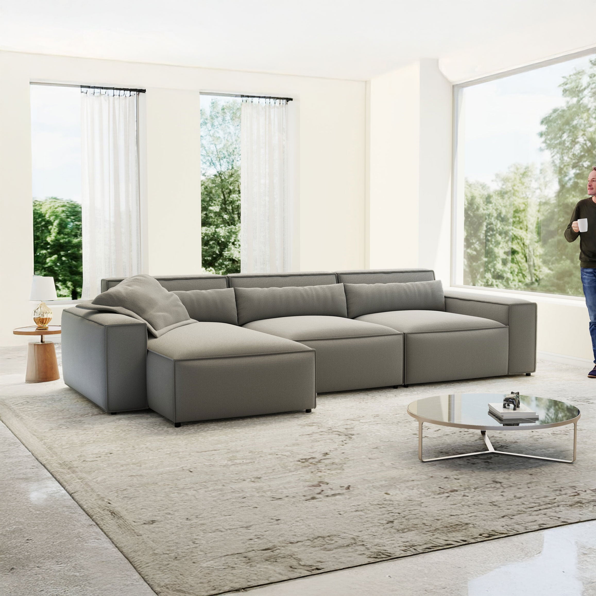 Colțar dumonde cu sezut confortabil din spuma HR, Marvelo XL Royal Gri 366x175 cm