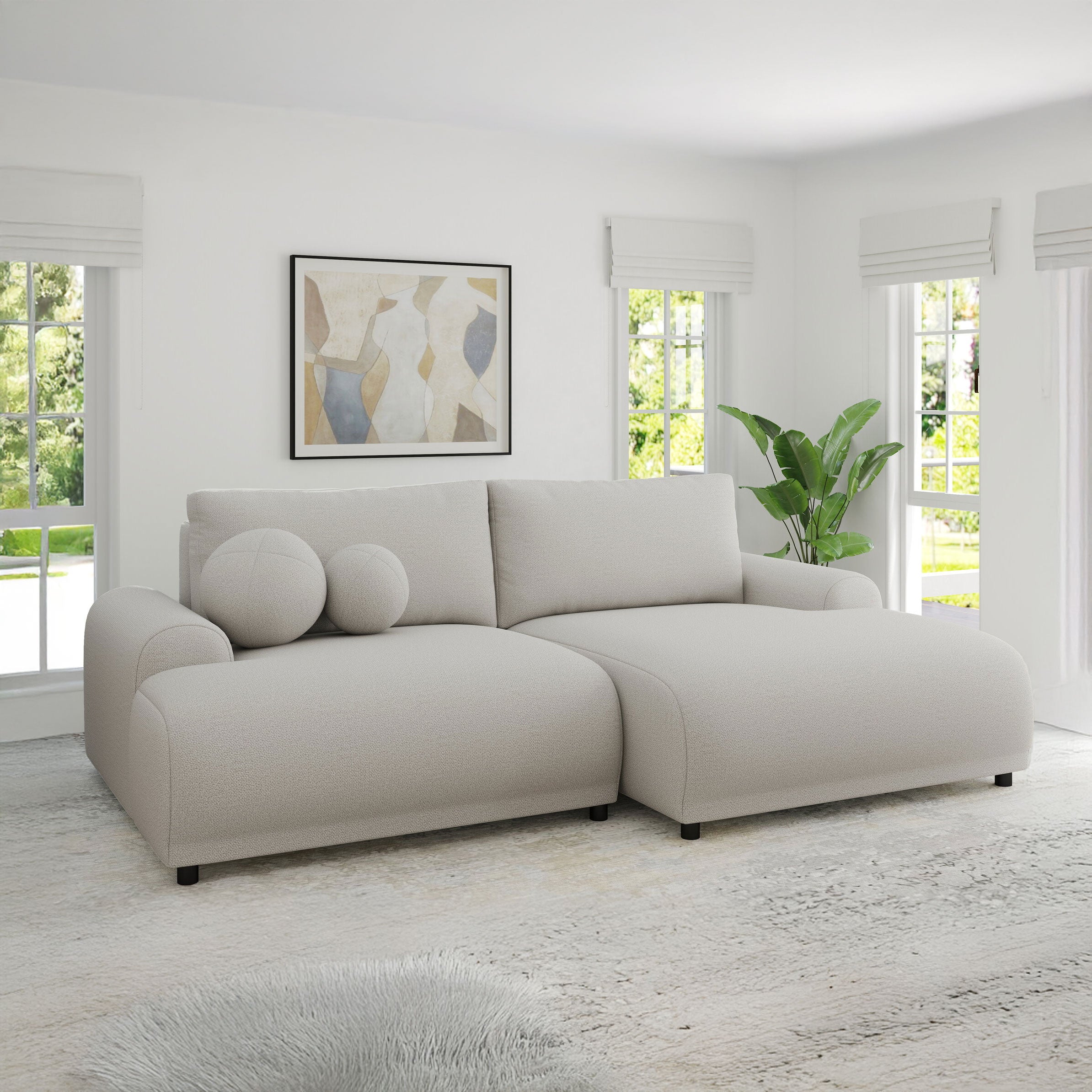 Colțar extensibil dumonde cu ladă de depozitare și șezut confortabil din spumă HR, Carlo Enjoy Bej 240x145 cm II