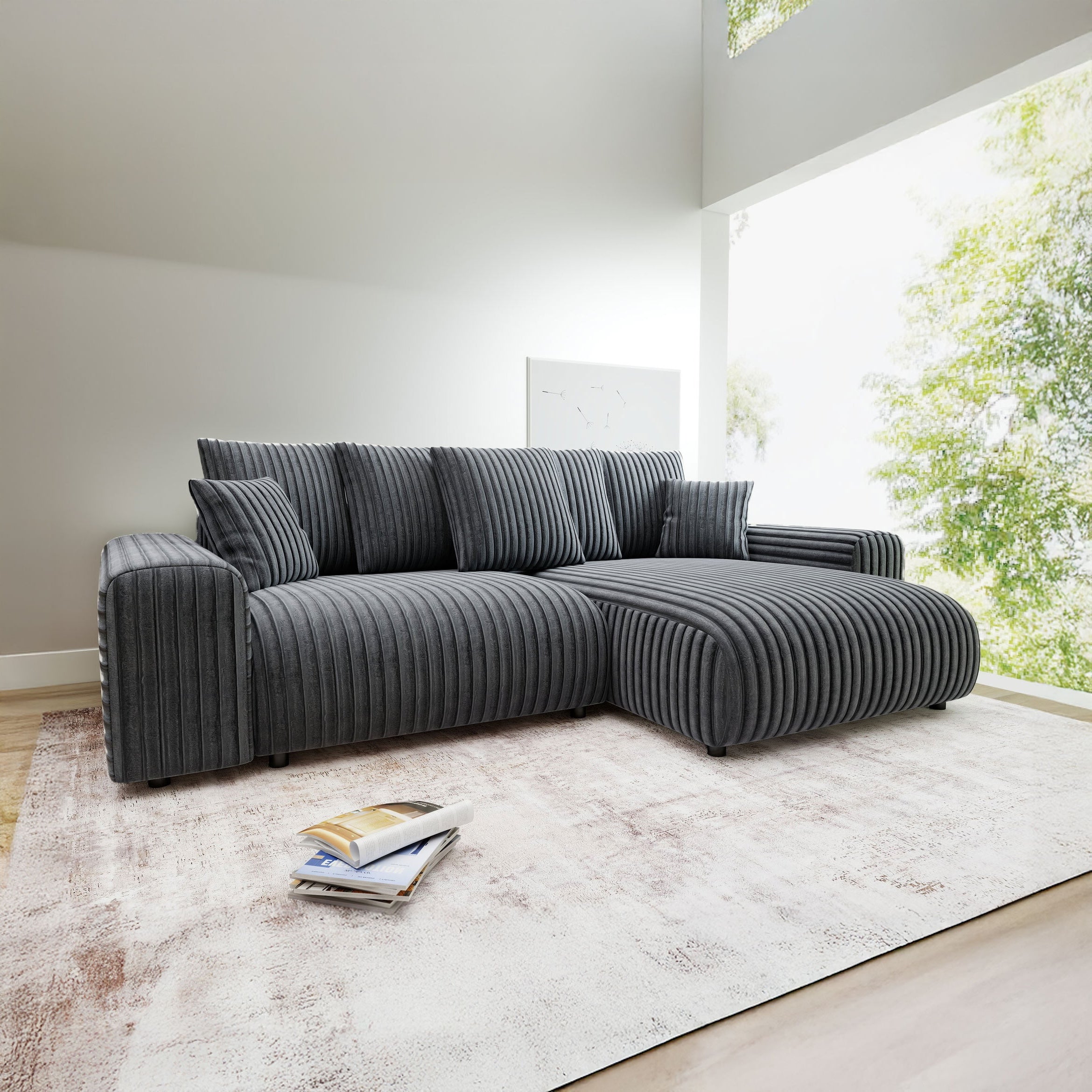 Colțar extensibil dumonde cu ladă de depozitare și șezut confortabil din spumă HR, Luma Ambience Gri 255x168 cm II