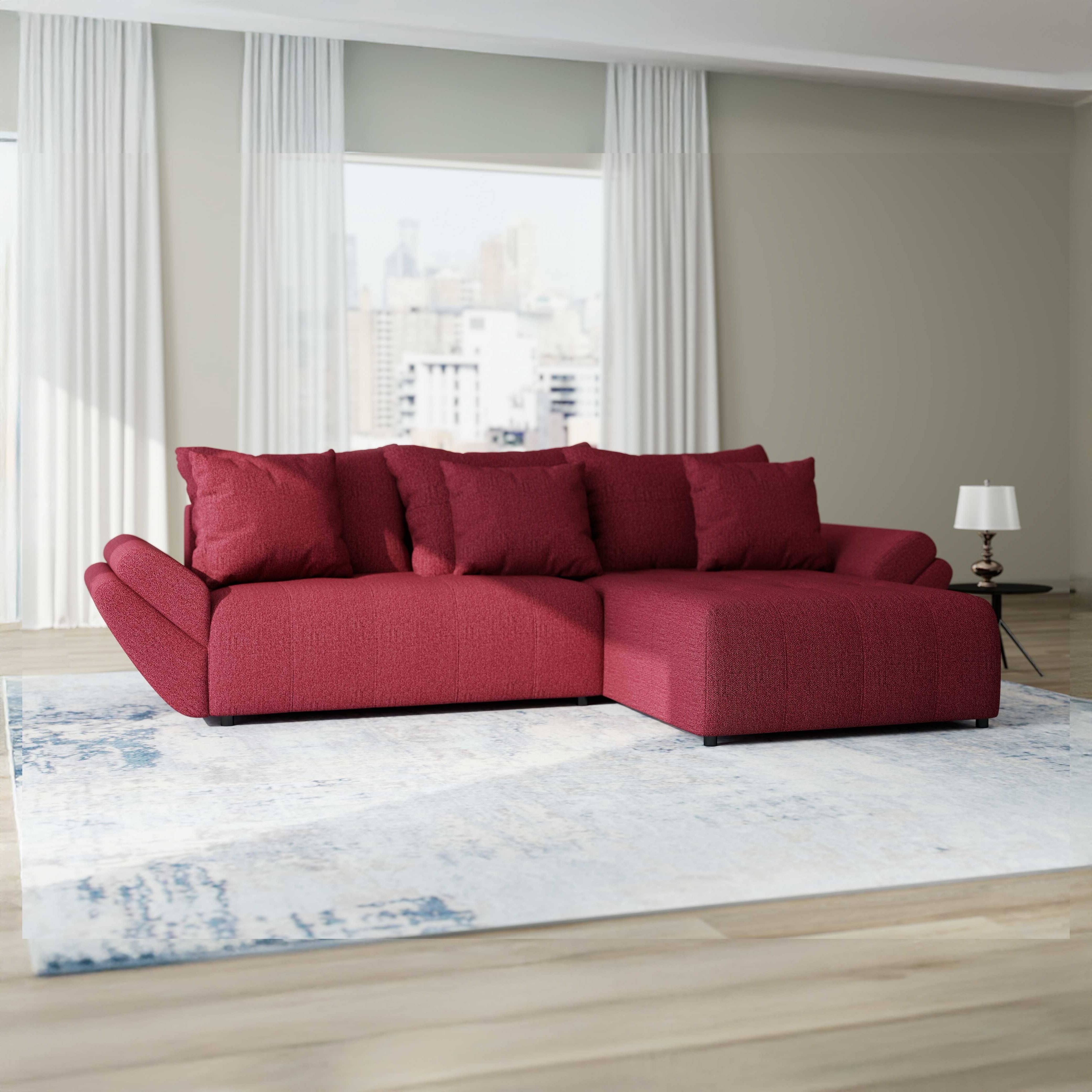 Colțar extensibil dumonde cu ladă de depozitare si sezut confortabil din spuma HR, Berlin Enjoy Rosu 280x185 cm II