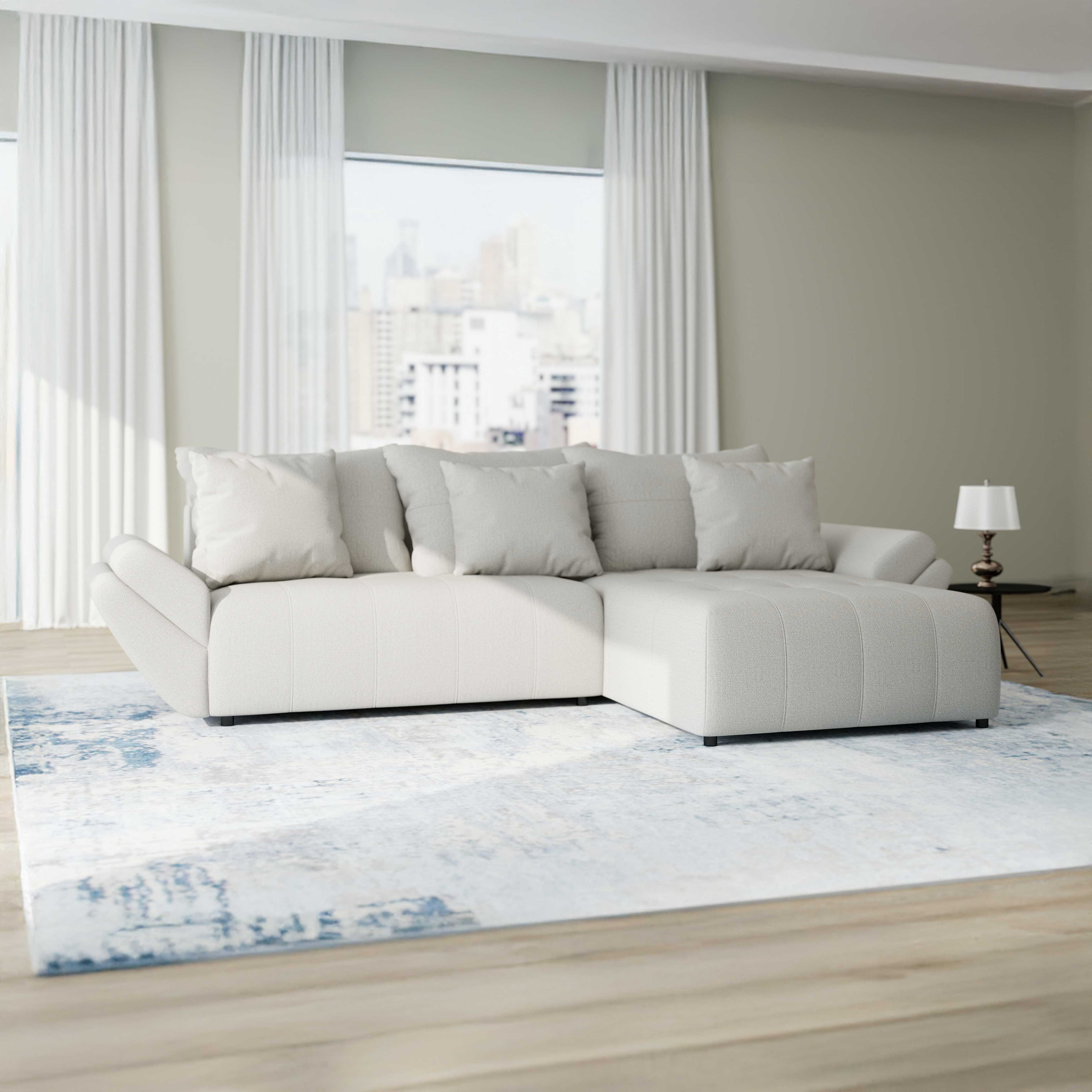 Colțar extensibil dumonde cu ladă de depozitare si sezut confortabil din spuma HR, Berlin Enjoy Bej 280x185 cm II