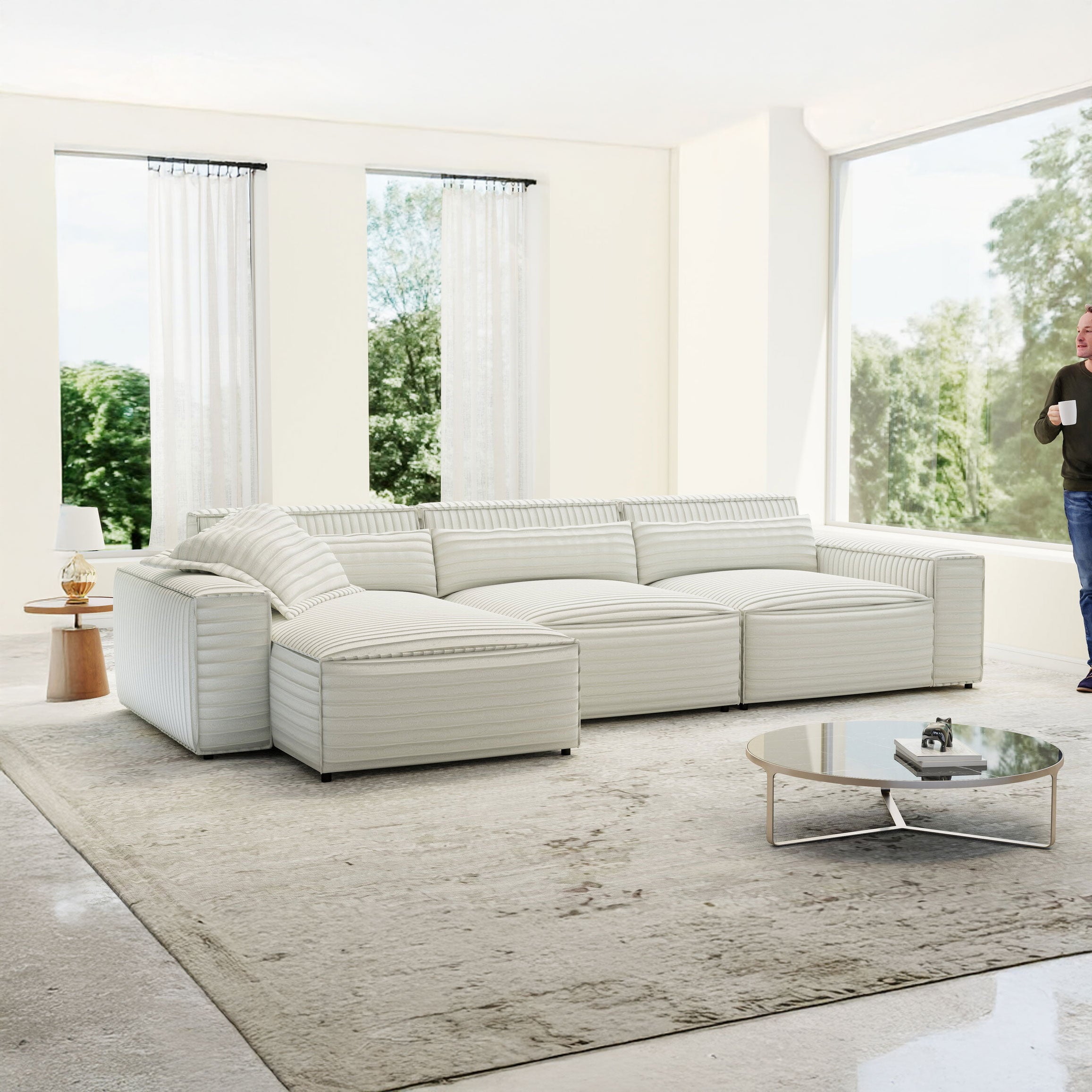 Colțar dumonde cu sezut confortabil din spuma HR, Marvelo XL Ambience Alb 366x175 cm