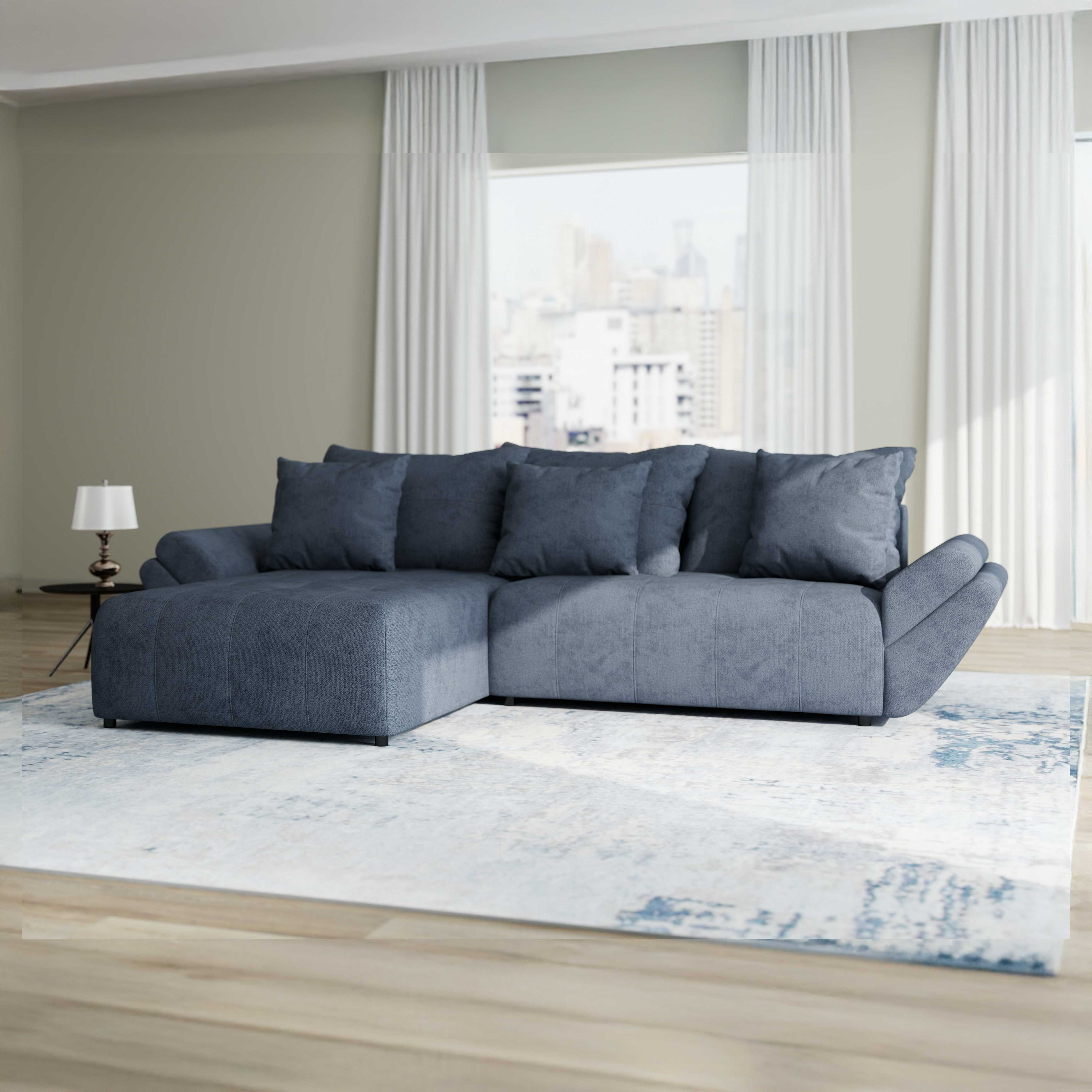 Colțar extensibil dumonde cu ladă de depozitare si sezut confortabil din spuma HR, Berlin Enjoy Antracit 280x185 cm