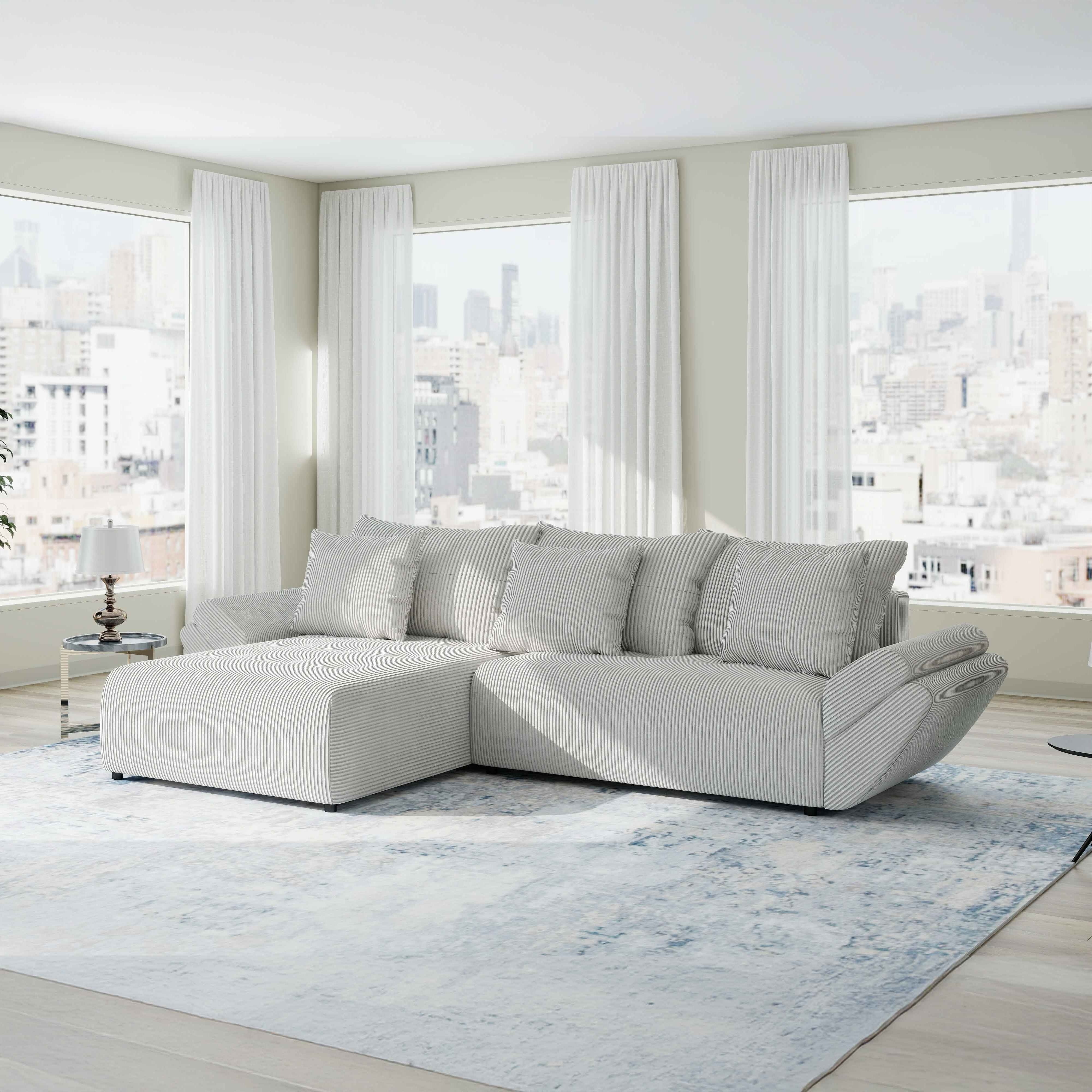 Colțar extensibil dumonde cu ladă de depozitare si sezut confortabil din spuma HR, Berlin Zoom Gri 280x185 cm