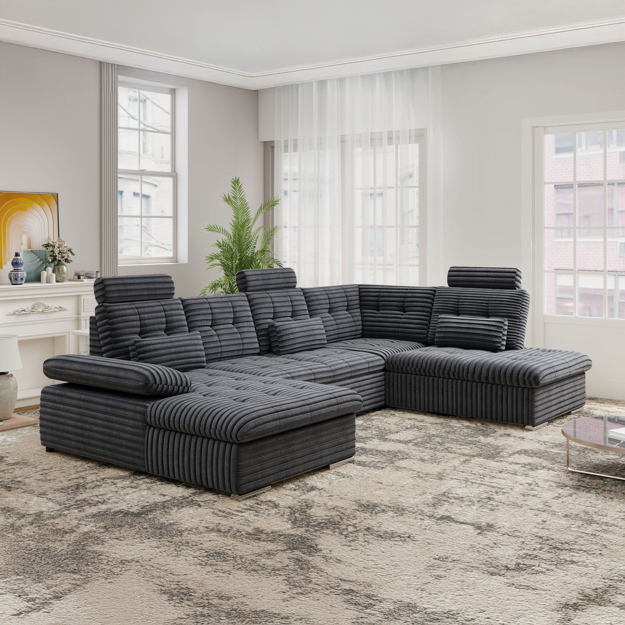 Colțar extensibil dumonde cu ladă de depozitare și șezut confortabil din spumă HR, Merkur U Ambience Gri 324x218 cm