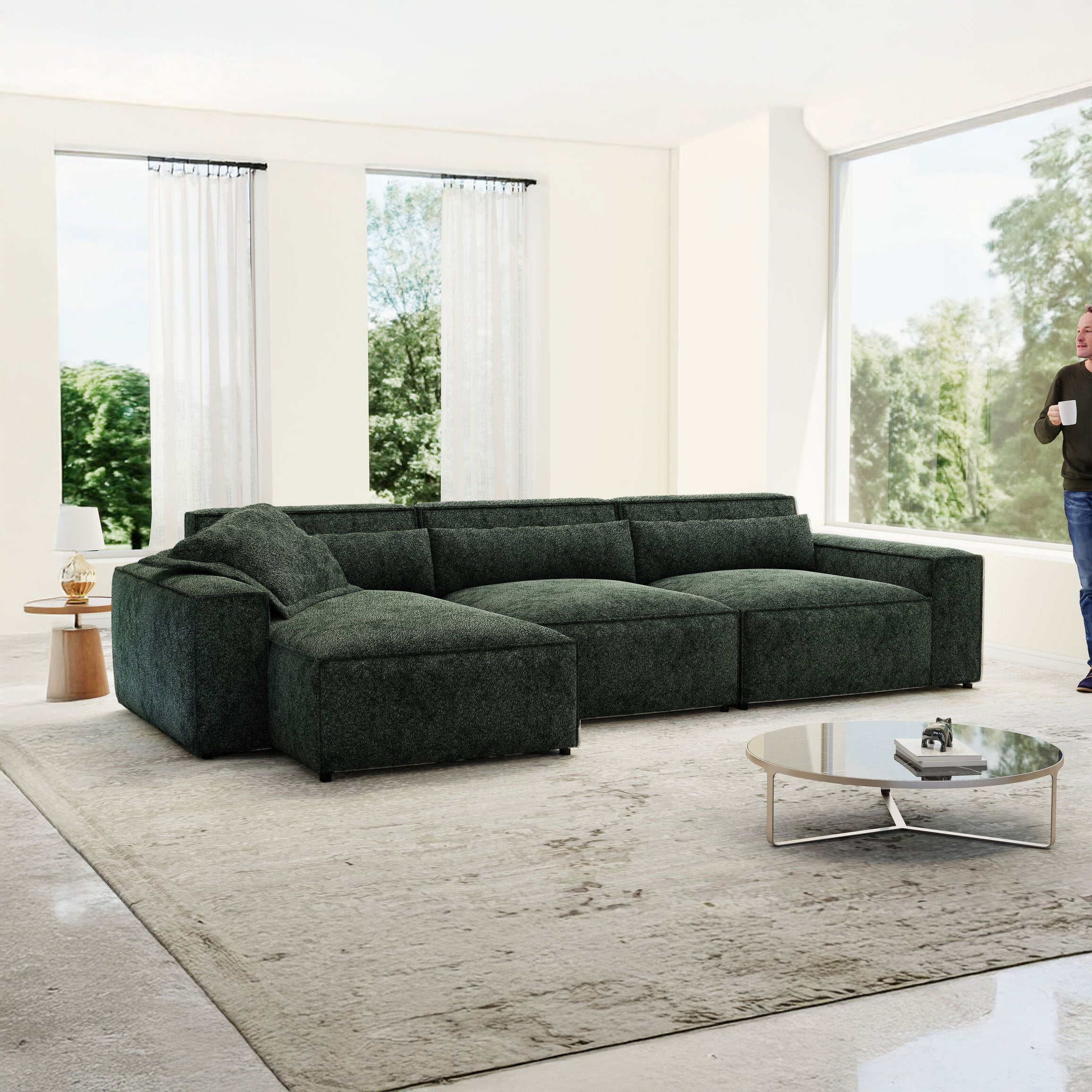 Colțar dumonde cu sezut confortabil din spuma HR, Marvelo XL Euphoria Verde 366x175 cm