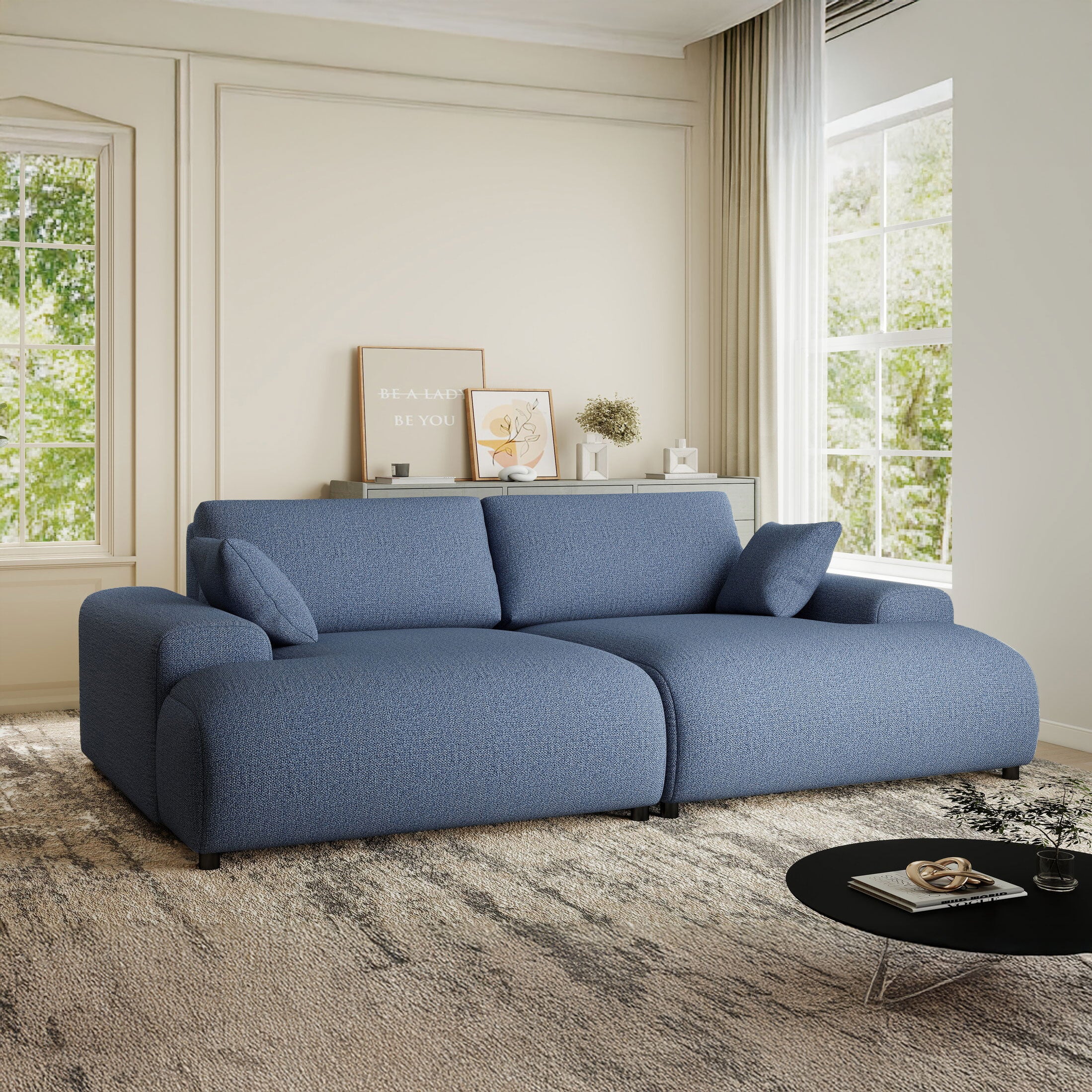 Canapea dumonde cu sezut confortabil din spuma HR, Hudson Enjoy Albastru 237x144 cm