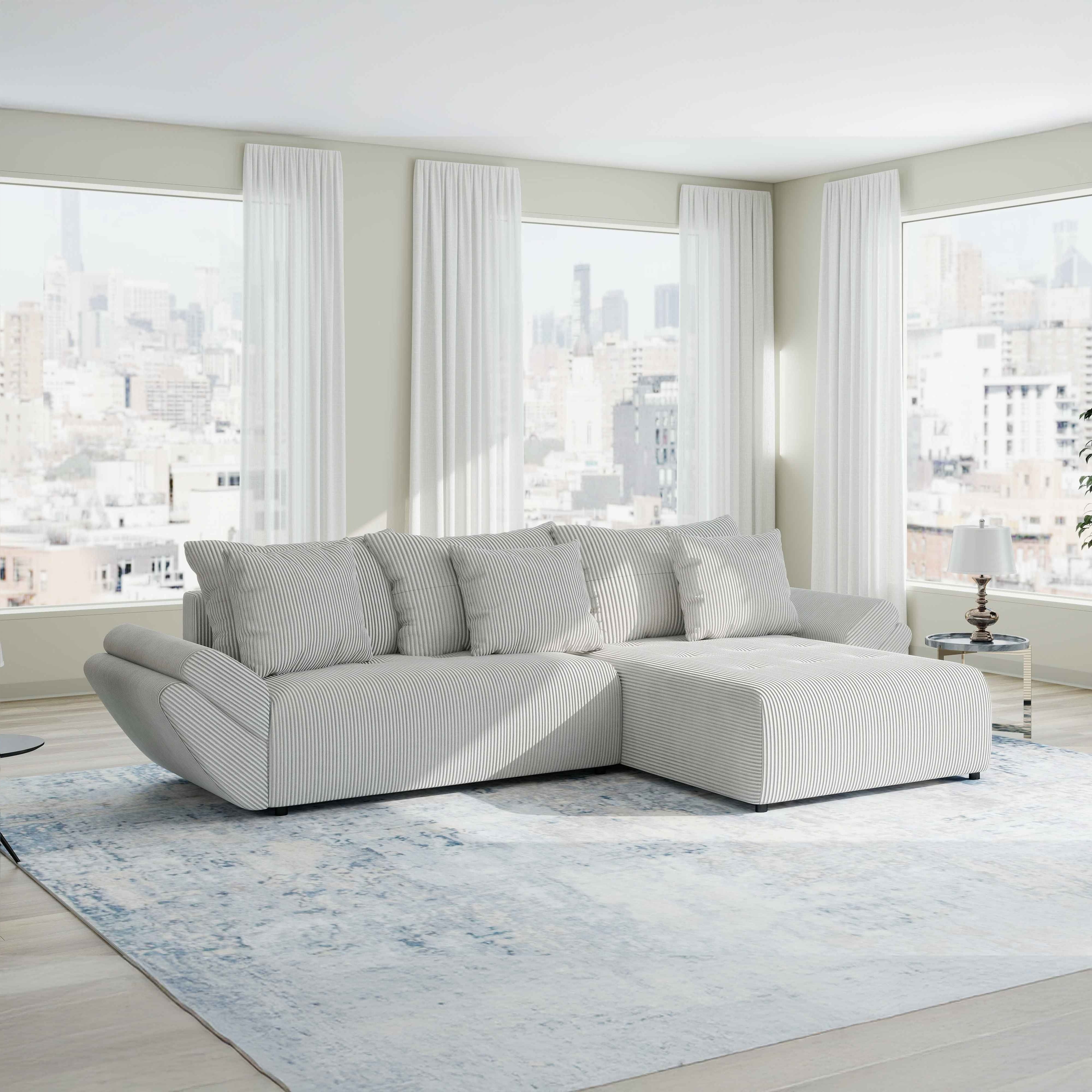 Colțar extensibil dumonde cu ladă de depozitare si sezut confortabil din spuma HR, Berlin Zoom Gri 280x185 cm II