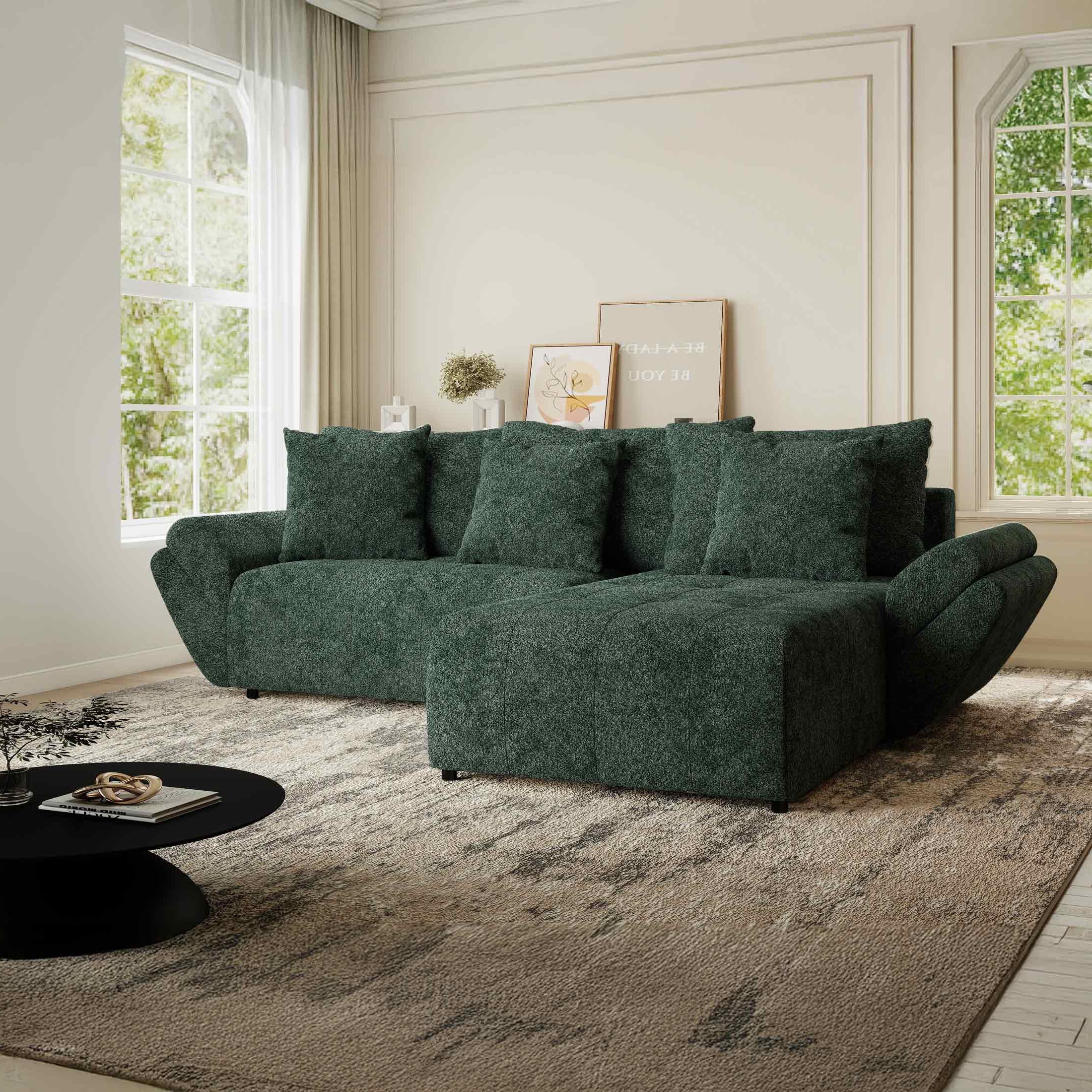 Colțar extensibil dumonde cu ladă de depozitare si sezut confortabil din spuma HR, Berlin Euphoria Verde 280x185 cm II