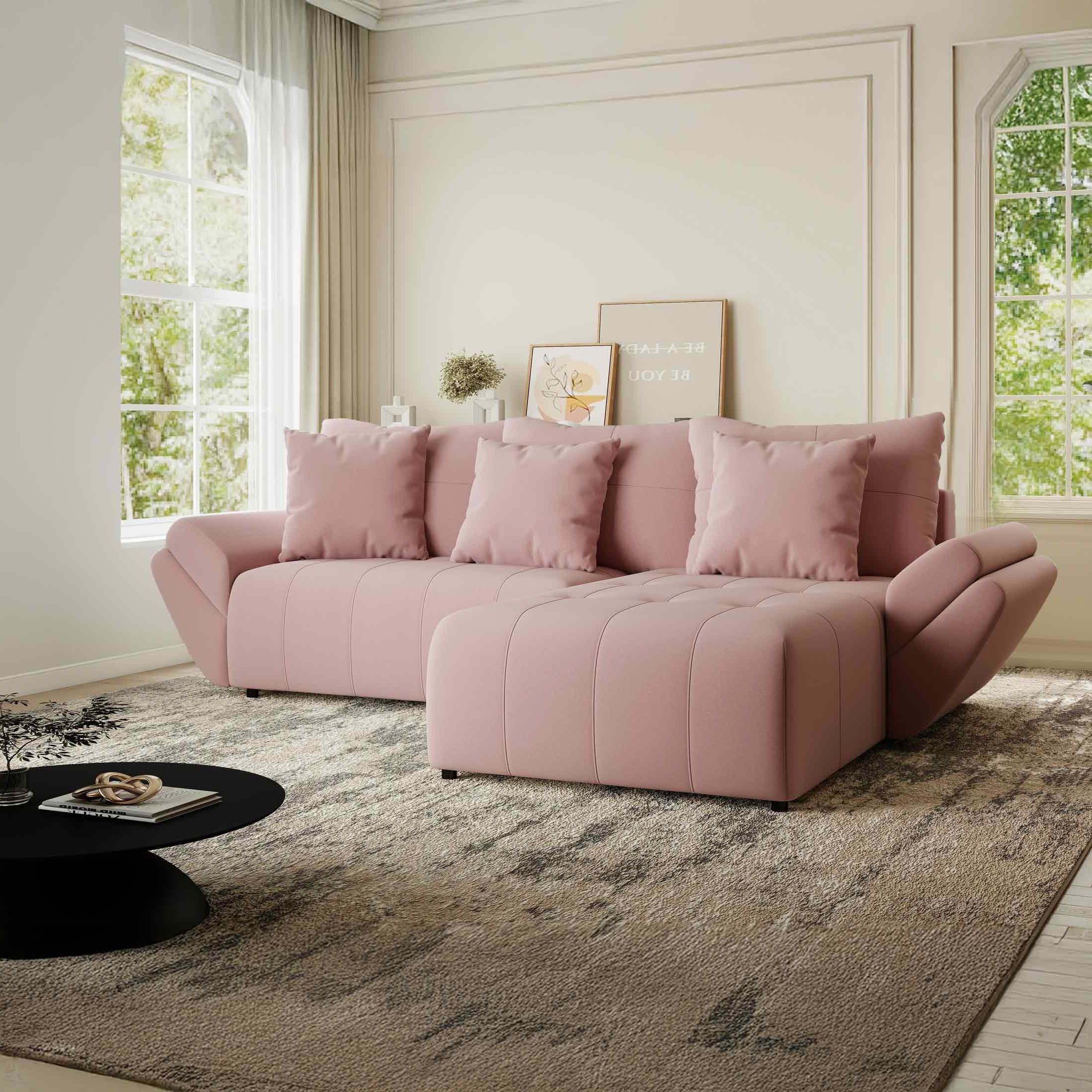 Colțar extensibil dumonde cu ladă de depozitare si sezut confortabil din spuma HR, Berlin Royal Roz 280x185 cm II