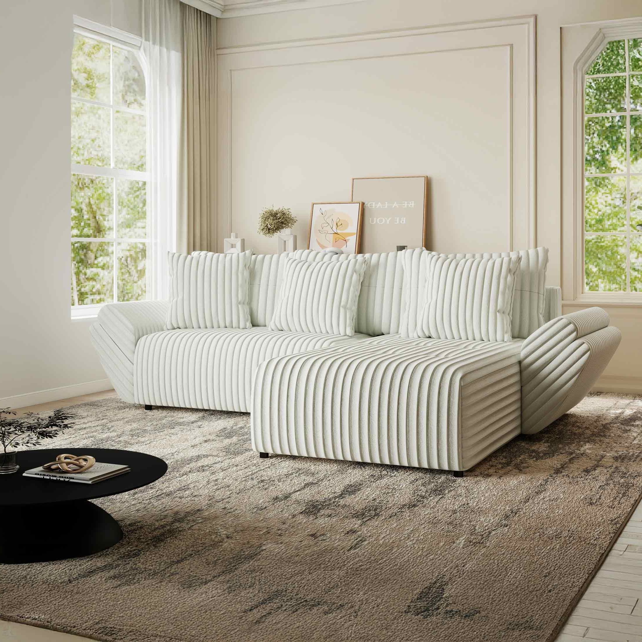 Colțar extensibil dumonde cu ladă de depozitare si sezut confortabil din spuma HR, Berlin Ambience Alb 280x185 cm II