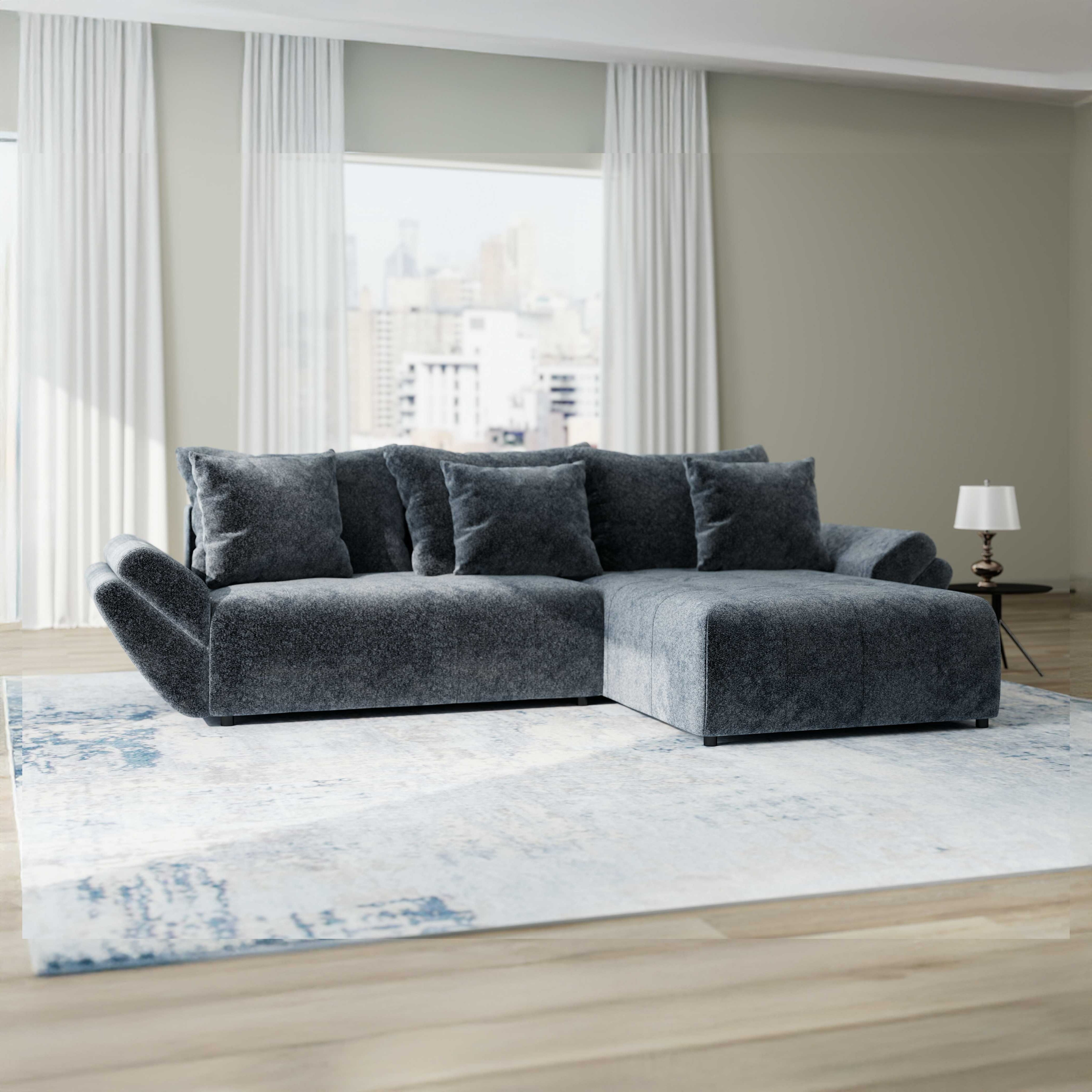 Colțar extensibil dumonde cu ladă de depozitare si sezut confortabil din spuma HR, Berlin Euphoria Gri Grafit 280x185 cm II